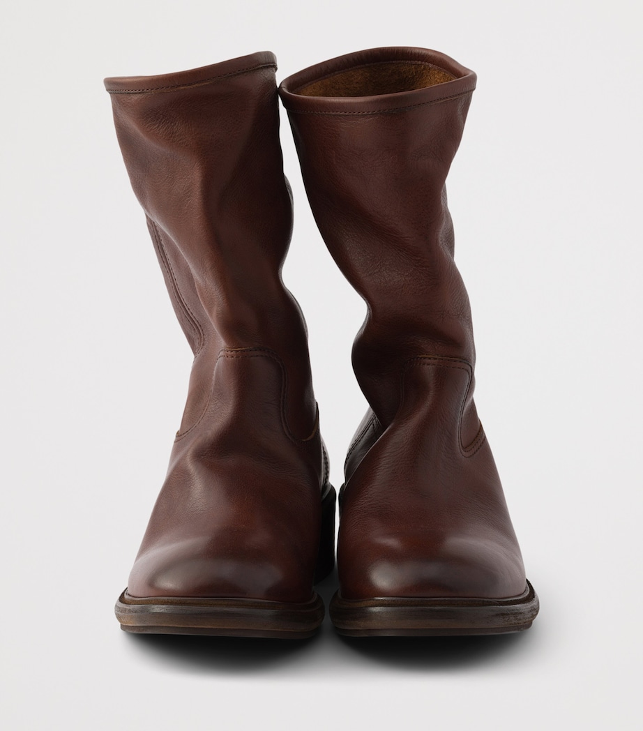 Prada Leather Vintage-Effect Mid-Calf Boots 30 Brown Image 6