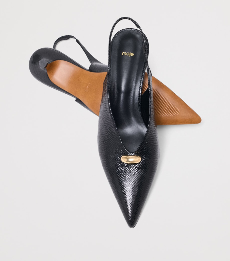 Maje Snakeskin-Embossed Leather Slingback Heels 50 Black Image 8