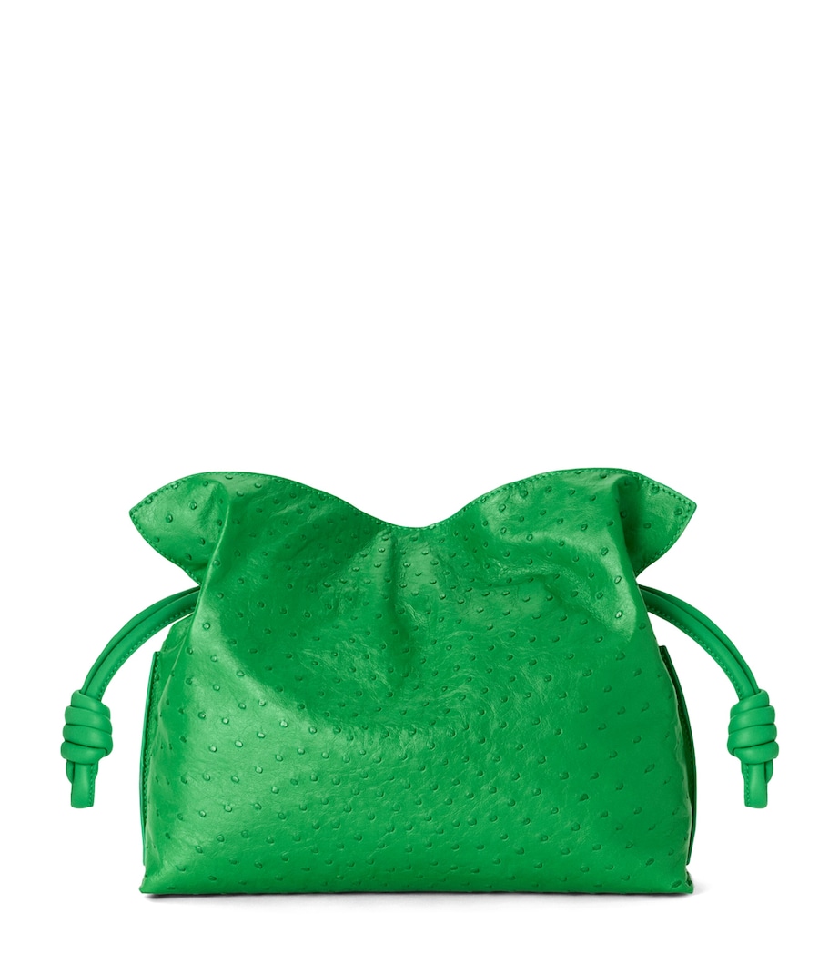 LOEWE Medium Ostrich Leather Flamenco Clutch Bag Clover Green Image 1