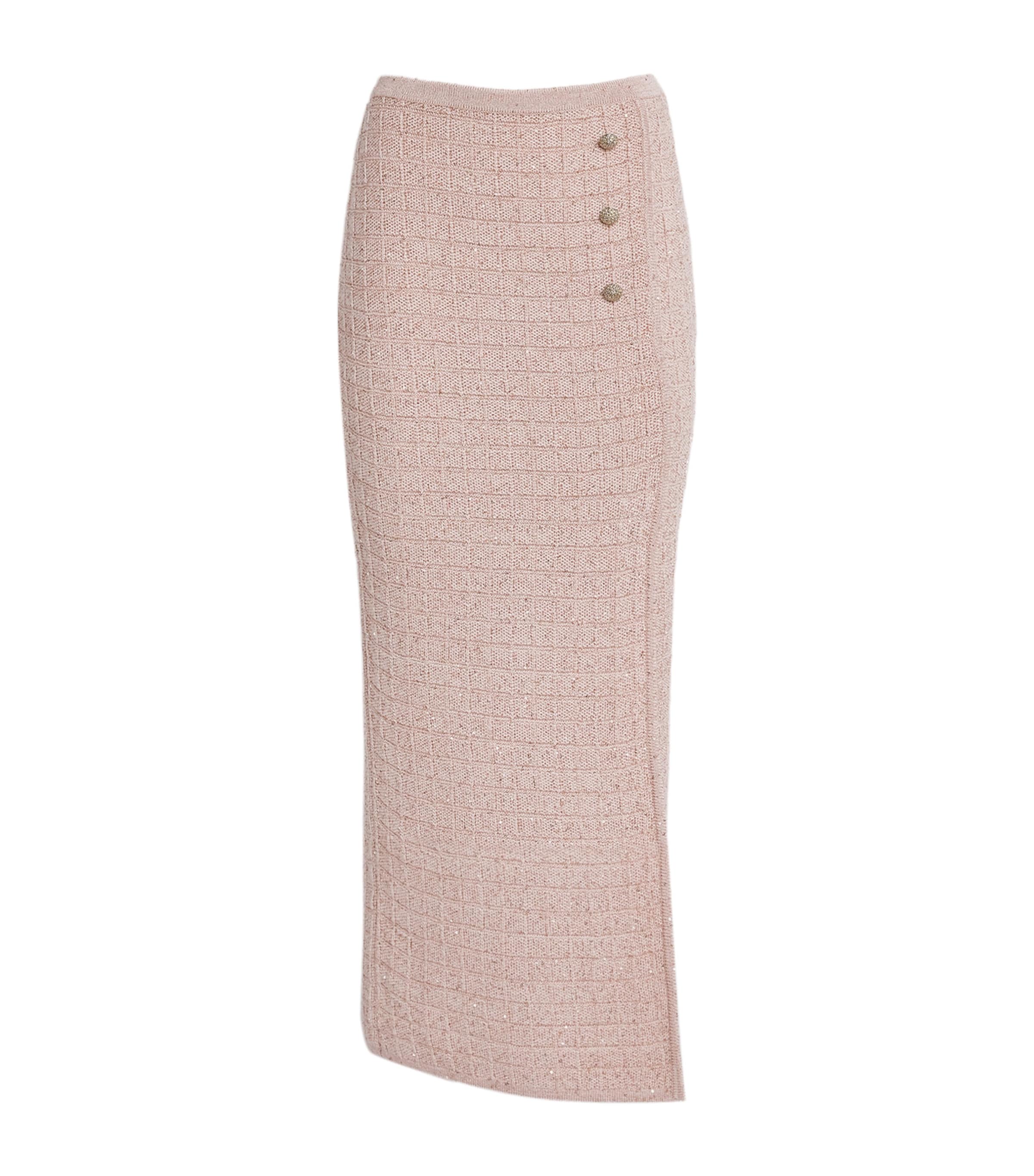 Alessandra Rich Womens Knitted Sequin Midi Skirt Pink Image 1