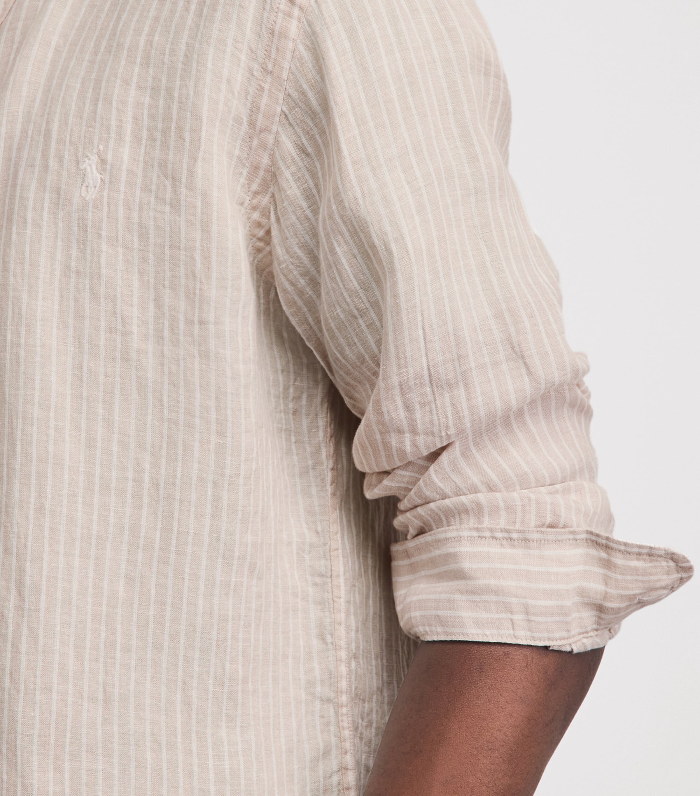 Polo Ralph Lauren Mens Linen Custom-Fit Stripe Shirt Cstl Beige Wht Image 3
