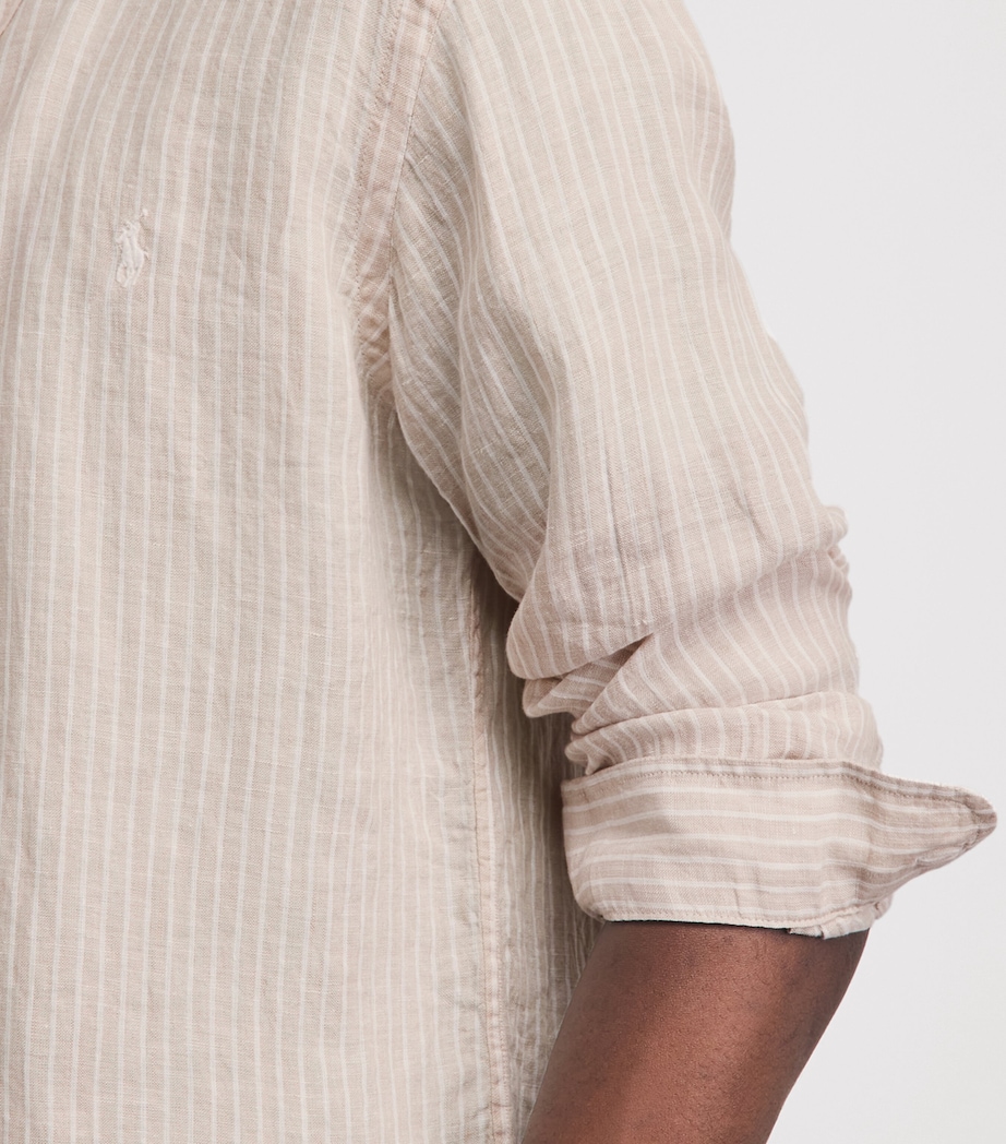Polo Ralph Lauren Mens Linen Custom-Fit Stripe Shirt Cstl Beige Wht Image 3