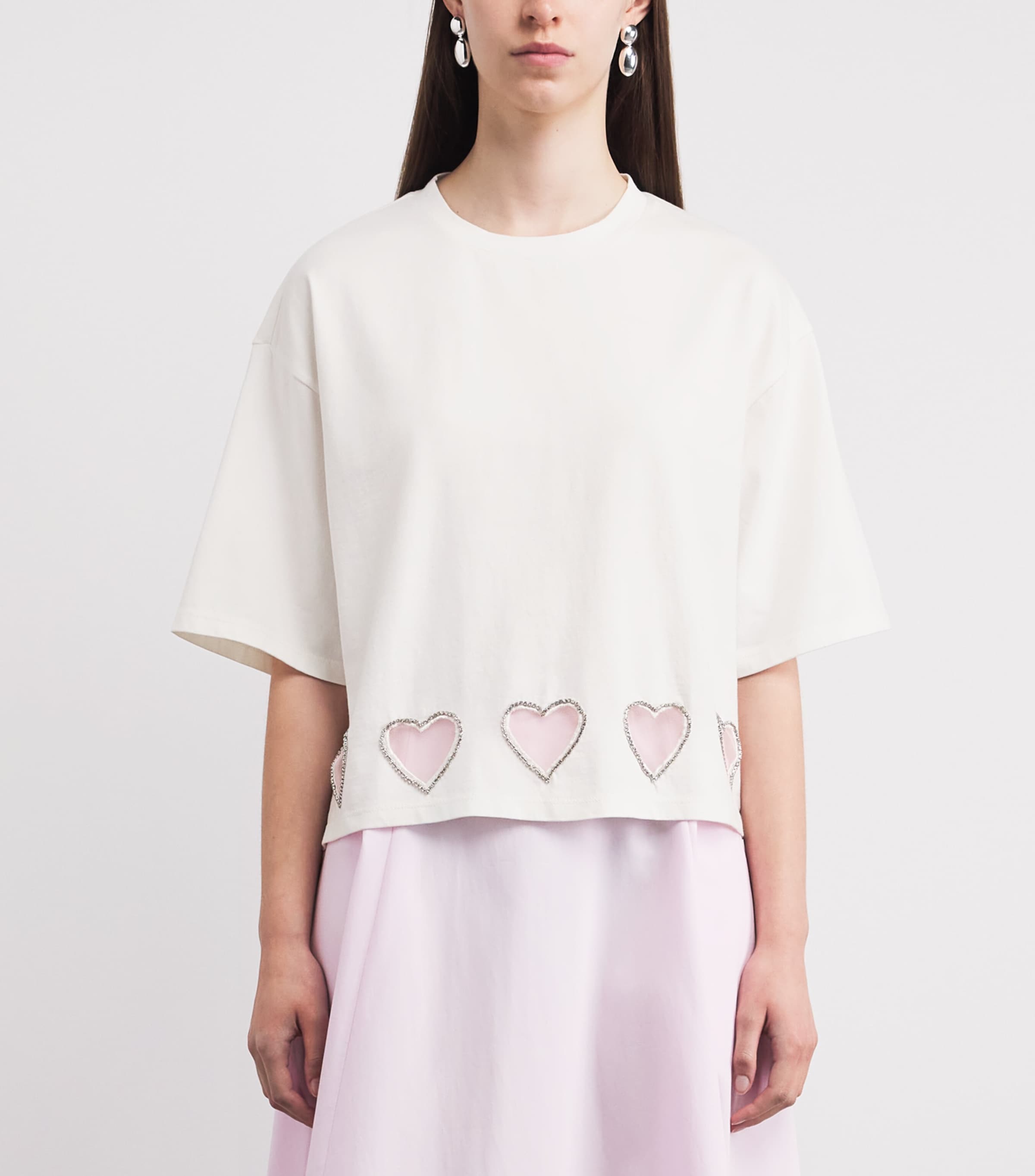 Alice+Olivia Womens Cotton Heart Evan T-Shirt Off White Image 4