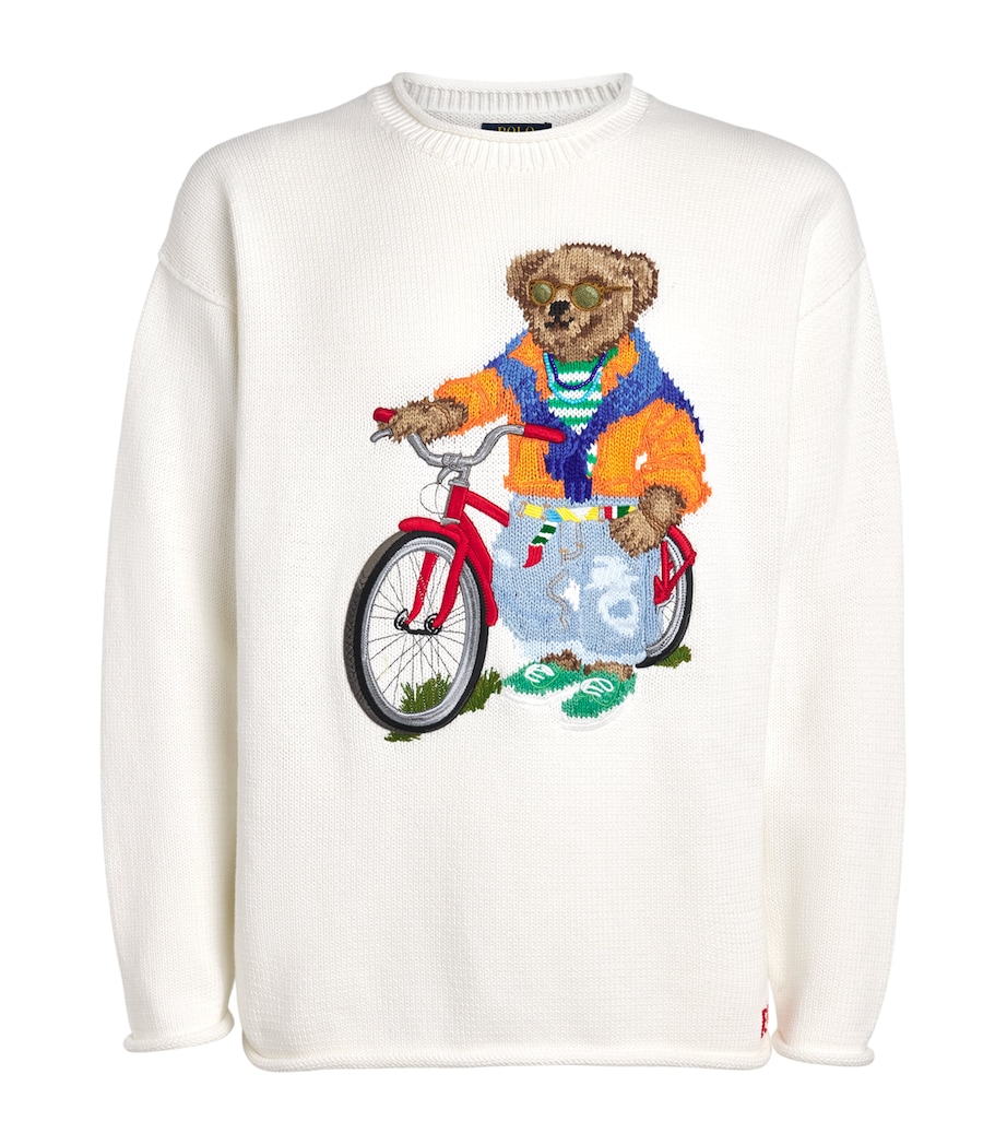 Polo Ralph Lauren Mens Cotton Embroidered Polo Bear Sweater Deckwash White Image 1