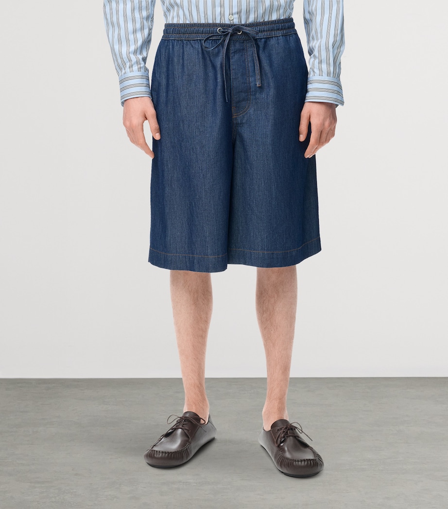 LOEWE Mens Drawstring Denim Shorts Denim Blue Image 3