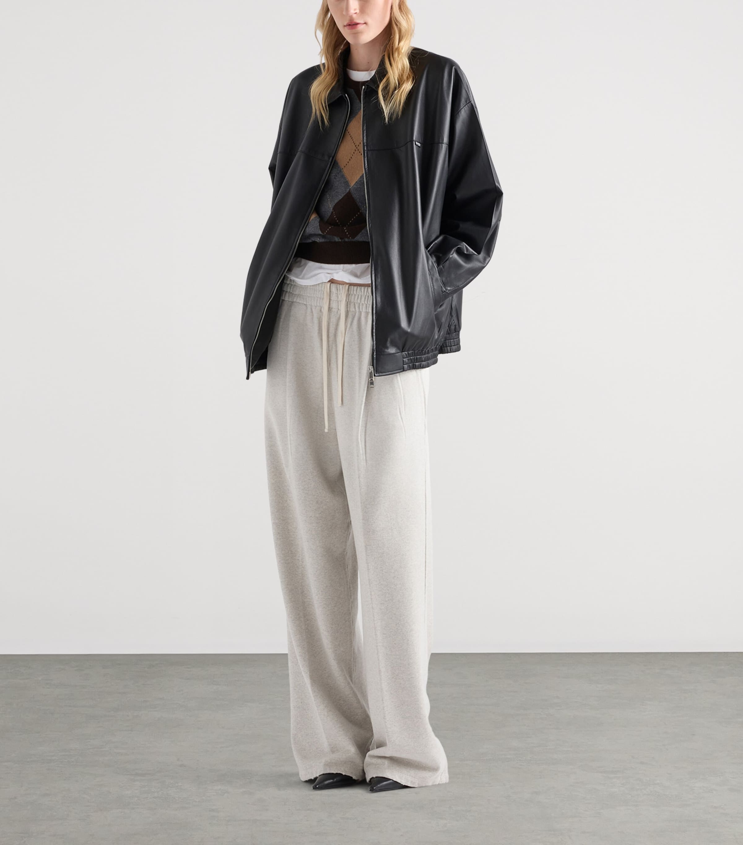 Prada Womens Cotton Wide-Leg Sweatpants Grey Image 2