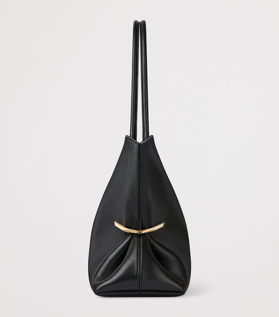 Leather Pinch East-West Tote Bag BLACK Image 3