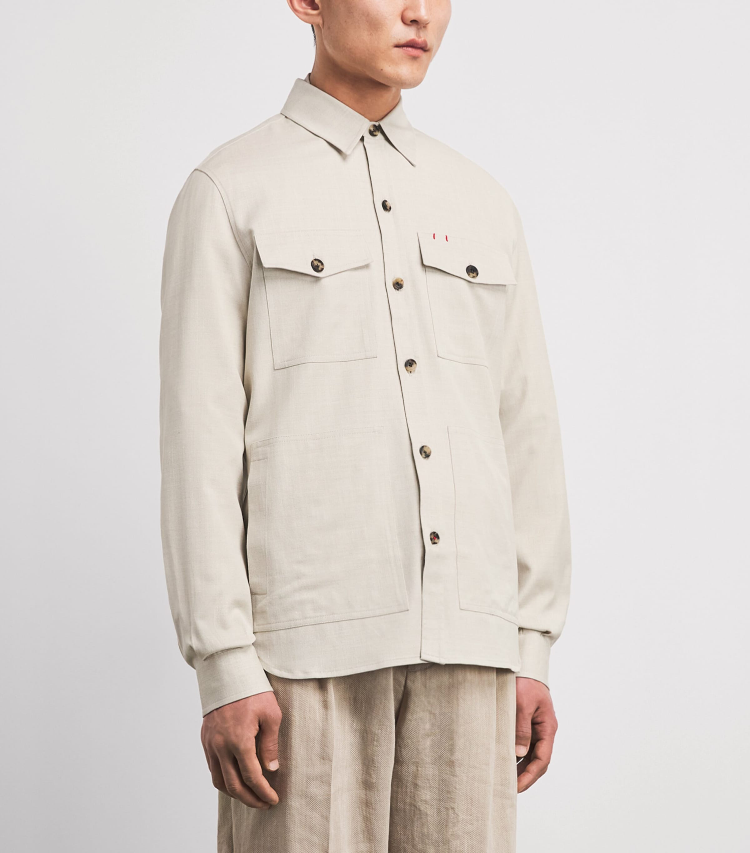 Isaia Mens Wool-Blend Overshirt Image 4