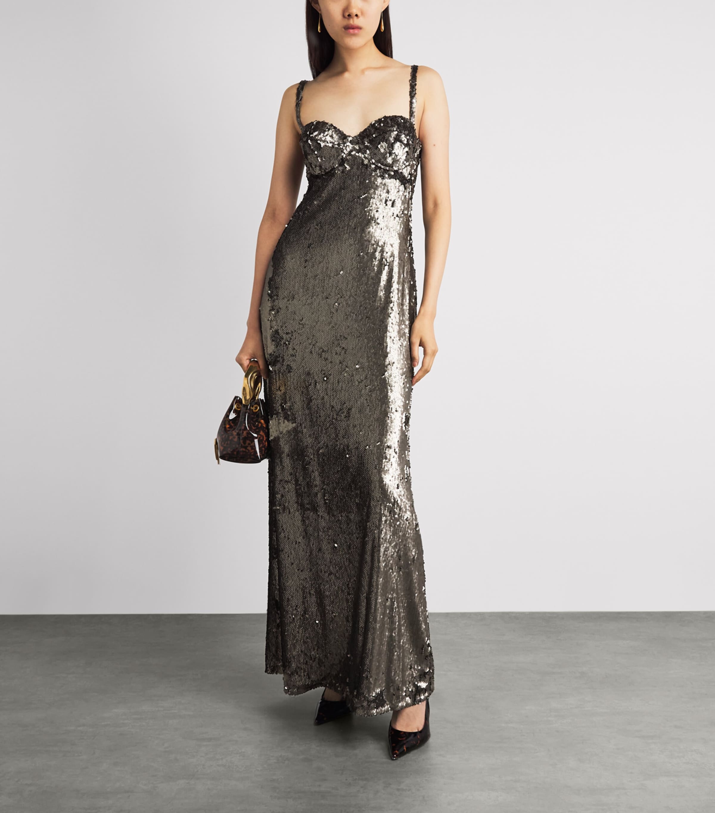L'Agence Womens Sequin Sayla Gown Smol Smokey Olive Image 2