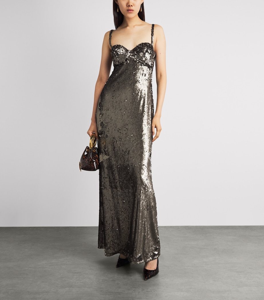 L'Agence Womens Sequin Sayla Gown Smol Smokey Olive Image 2