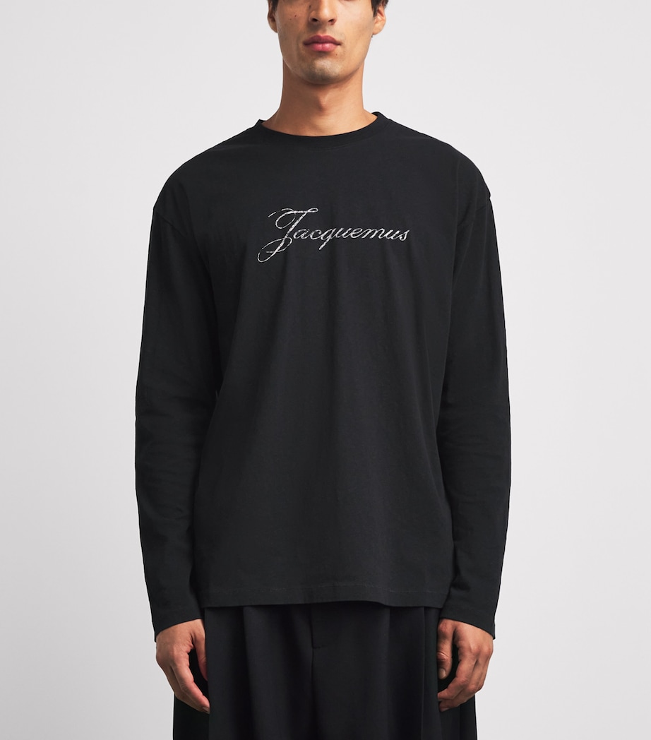 Jacquemus Mens Cotton-Hemp Logo Long-Sleeve T-Shirt Black Image 4