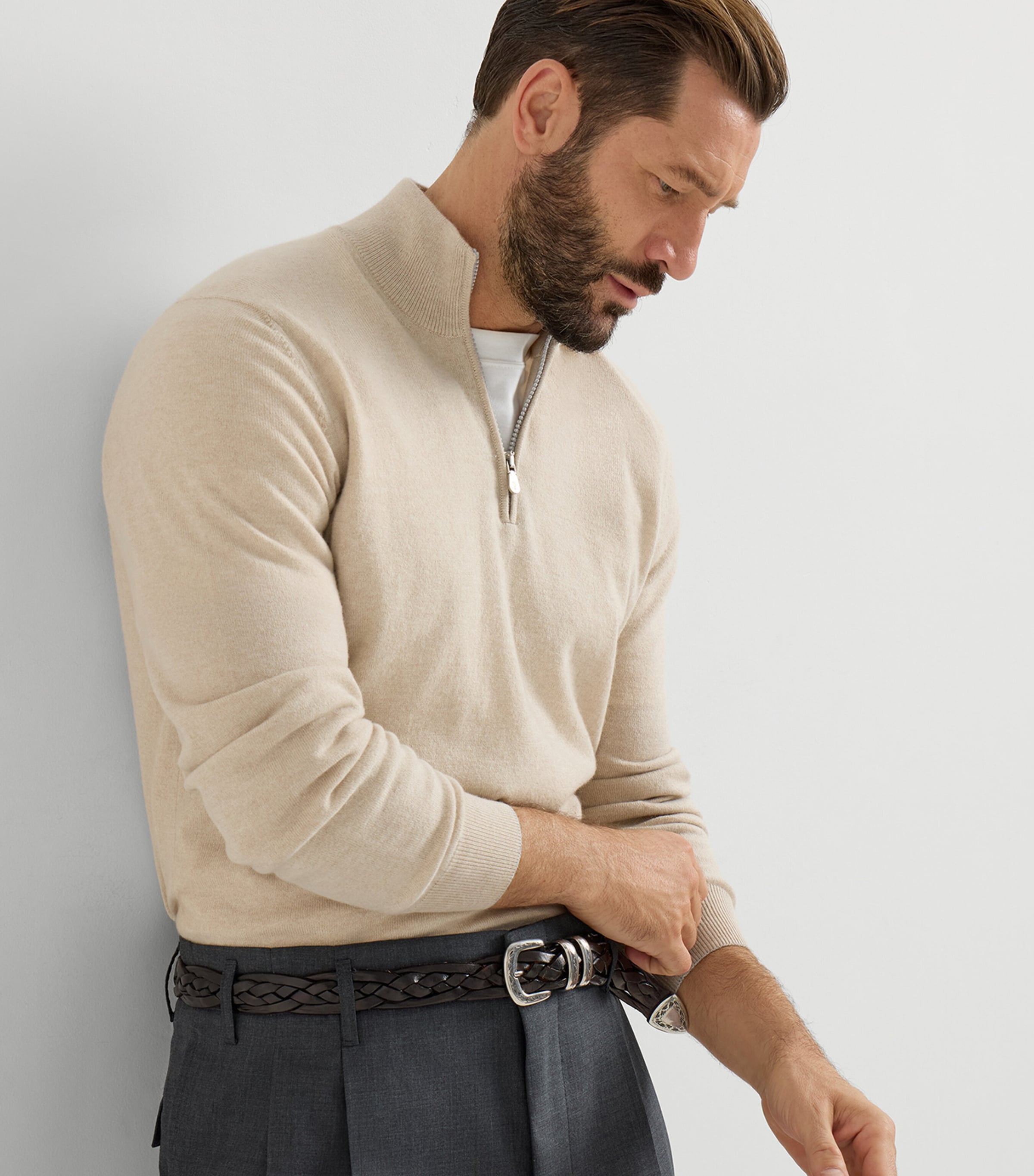 Brunello Cucinelli Mens Cashmere Quarter-Zip Sweater Image 3