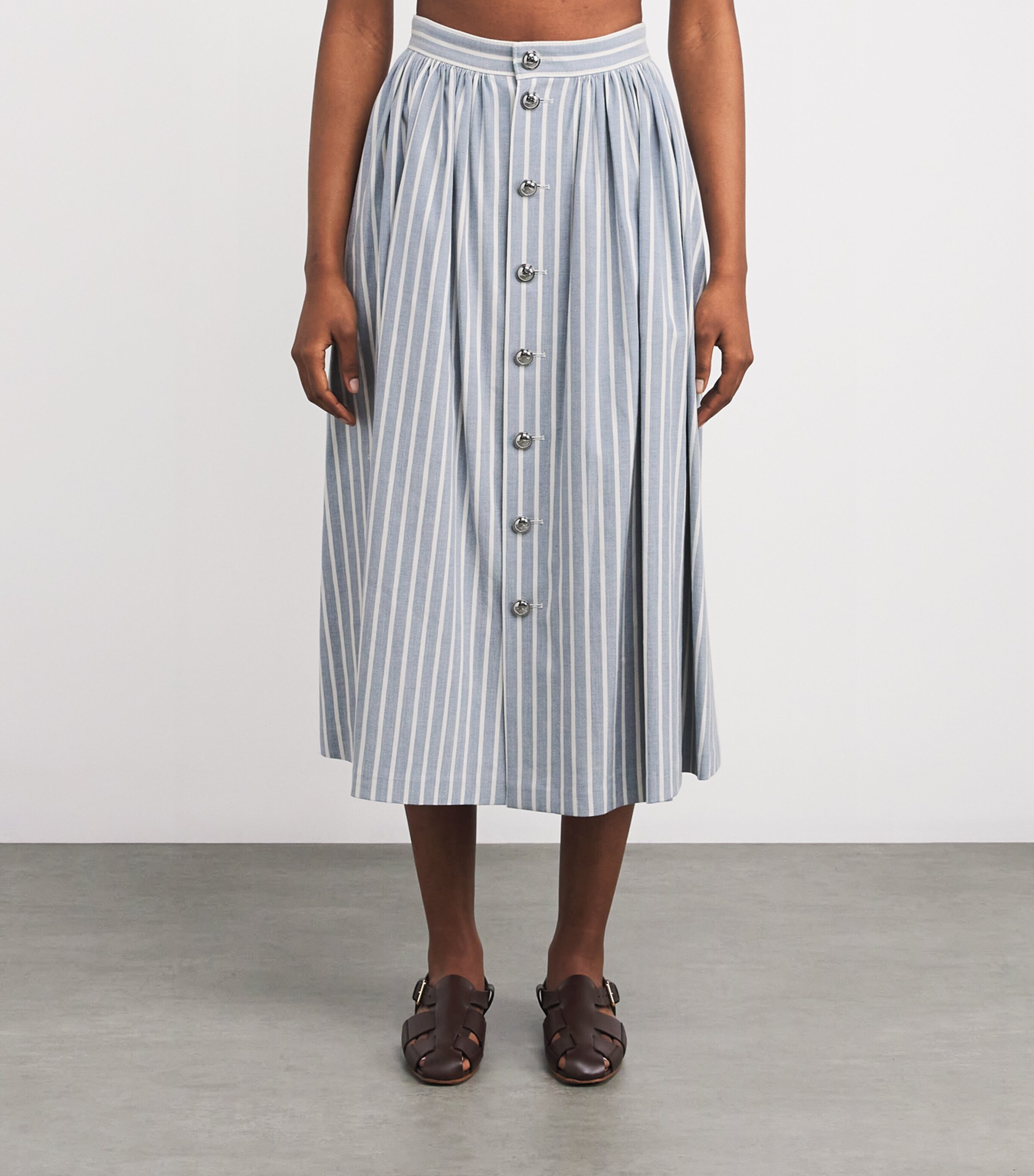 Denim Stripe Bryce Midi Skirt STONE BLUE/CHALK Image 3
