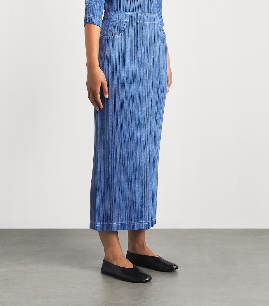Pleats Please Issey Miyake Womens Cotton Denim Midi Skirt Blue Image 4
