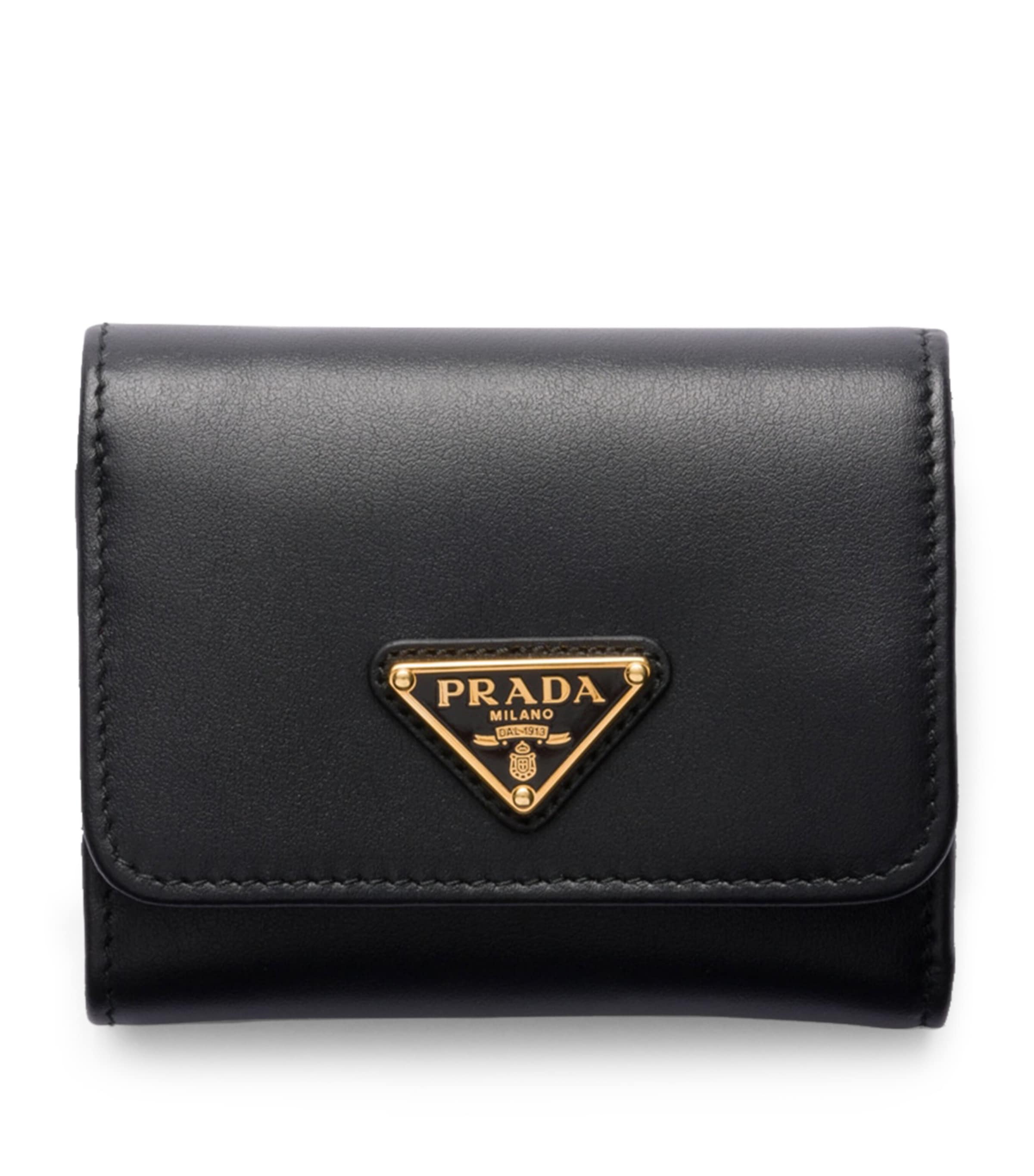 Prada Black Small Leather Triangle Wallet | Harrods UK