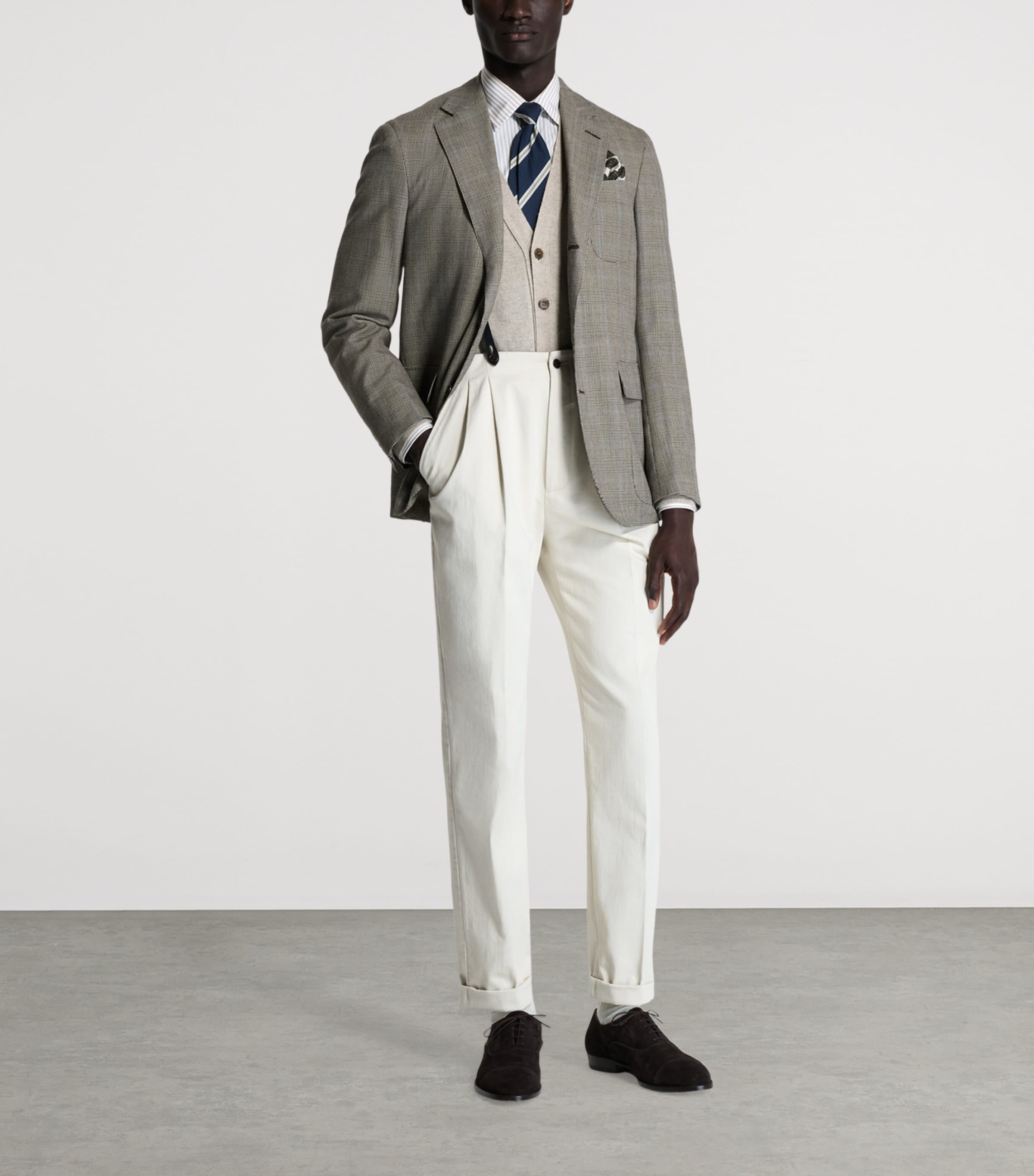Dunhill Mens Wool-Cashmere Check Cavendish Blazer Khaki Image 2
