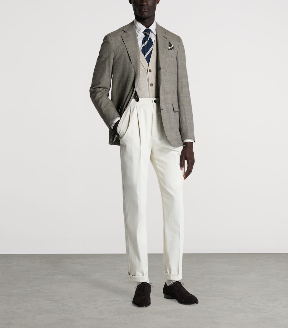 Dunhill Mens Wool-Cashmere Check Cavendish Blazer Khaki Image 2