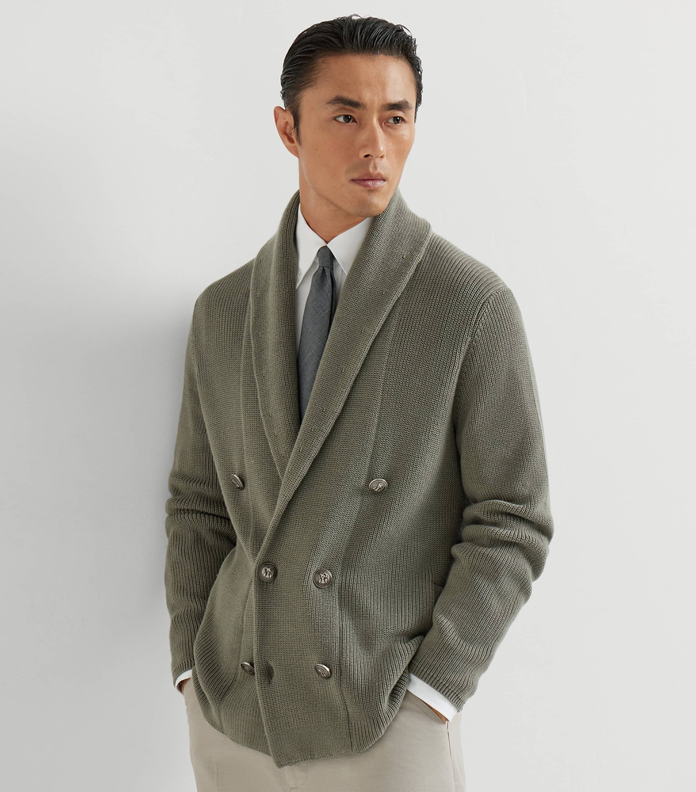 Brunello Cucinelli Green Cotton Double-Breasted Cardigan | Harrods US