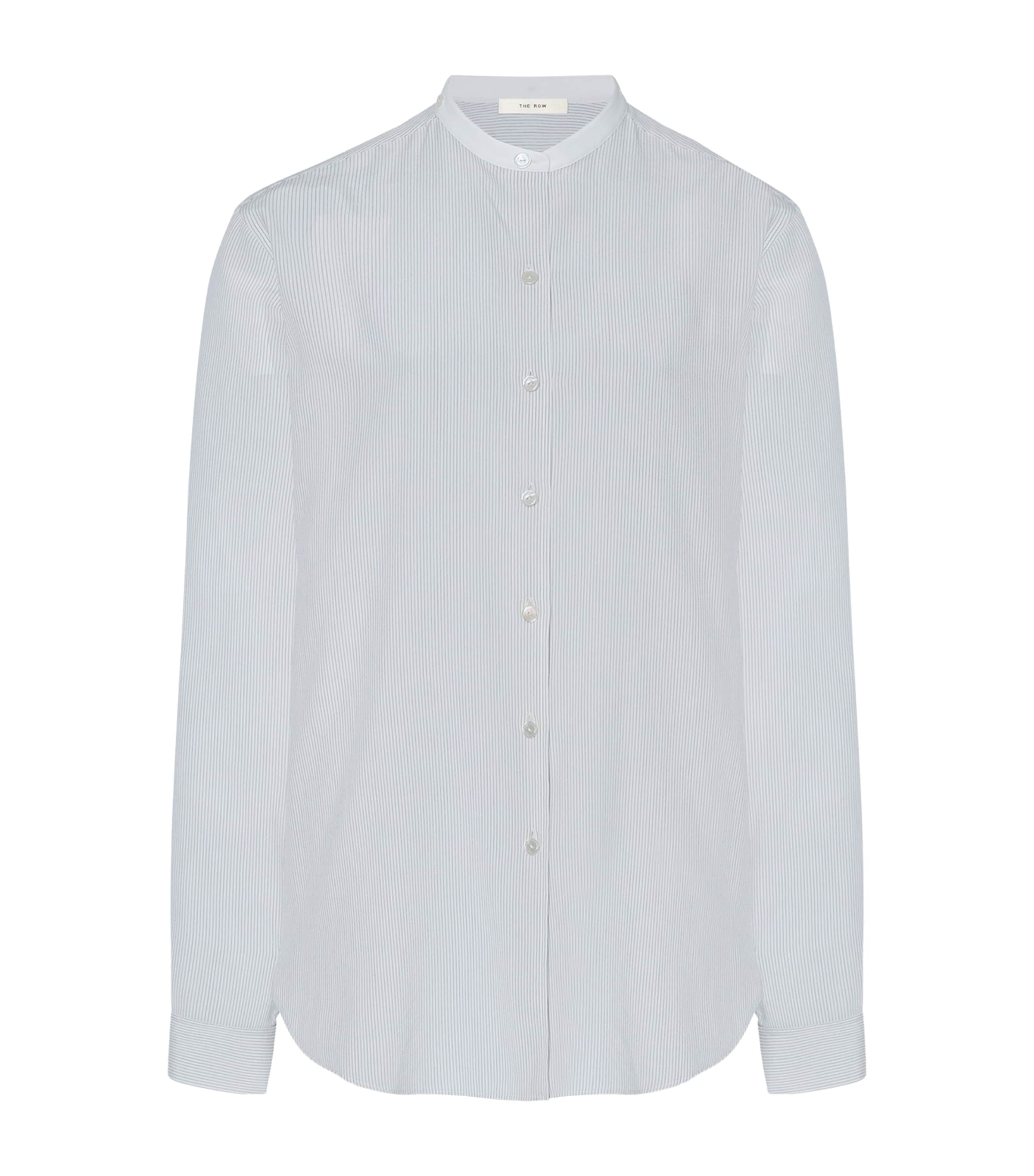 The Row Womens Fiora Silk Stripe Shirt White W/ Blue Image 5