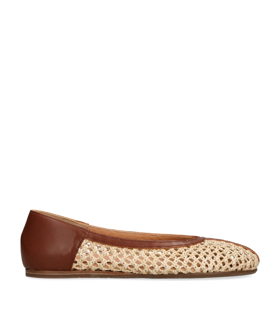 Ancient Greek Sandals Raffia Leather-Trim Aeropi Ballet Flats Beige Image 1