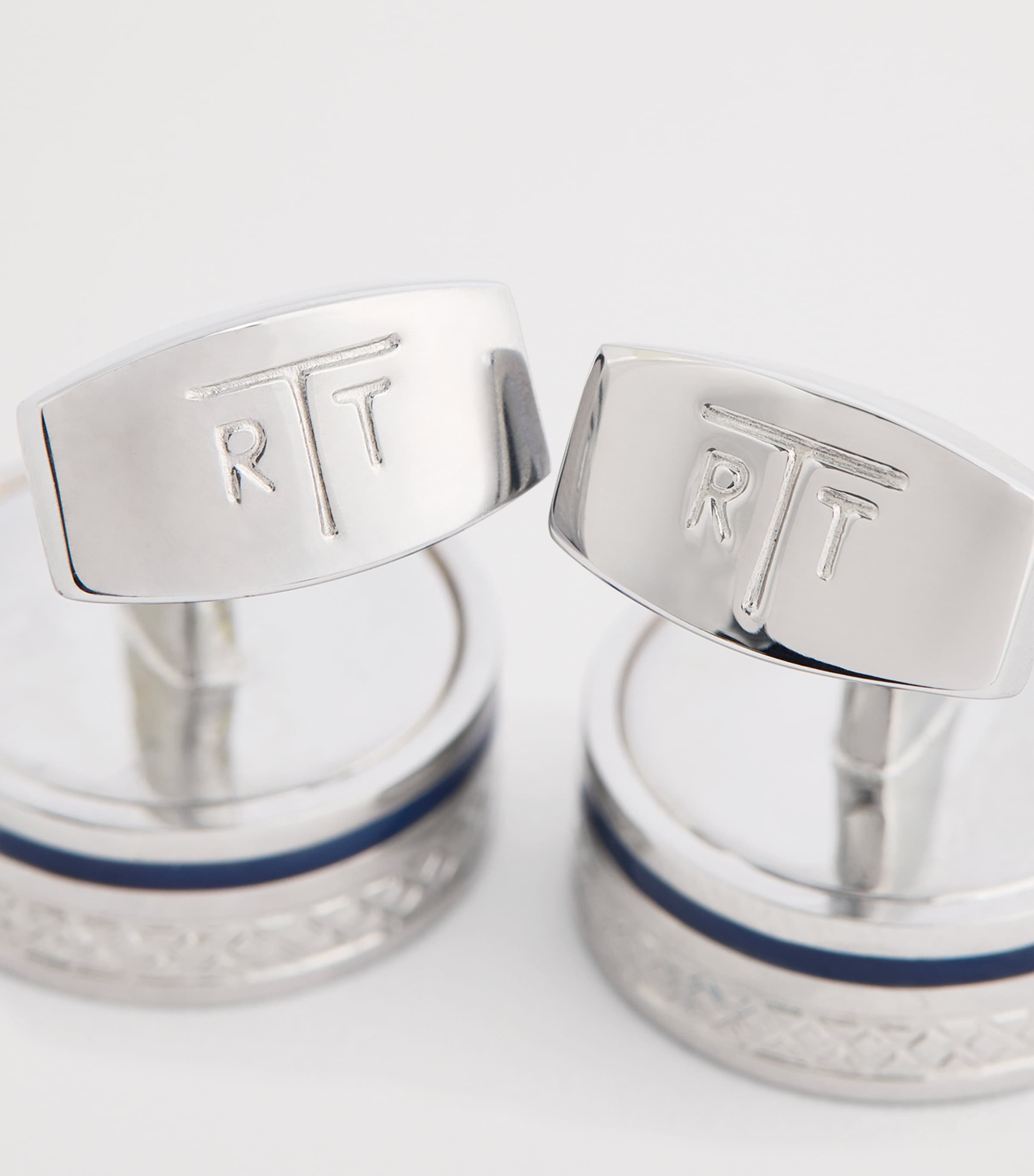 Tateossian Palladium-Plated Septa Gear Cufflinks Navy Image 5