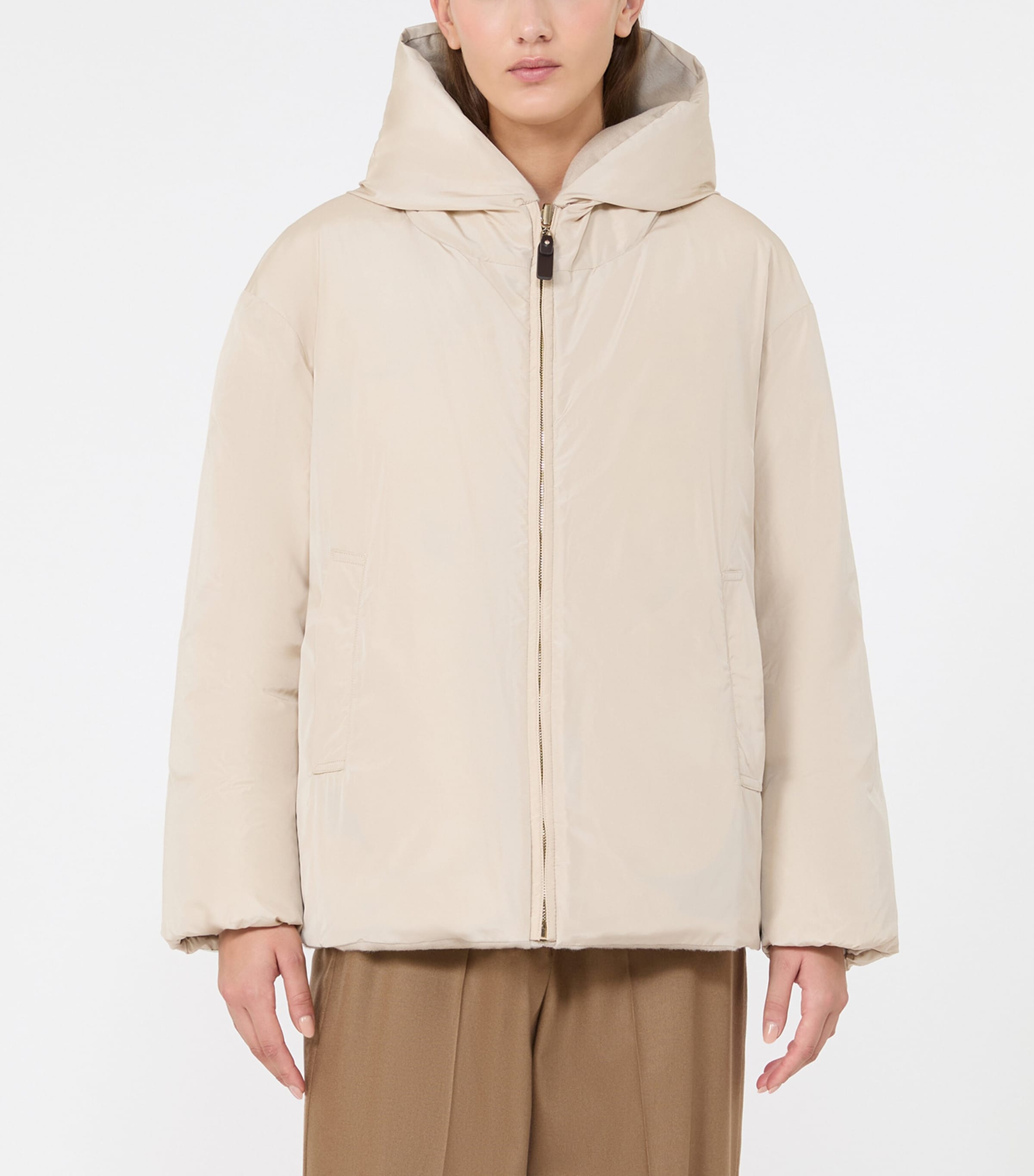 Max Mara Womens Down-Wool Reversible Puffer Jacket Albino Image 7