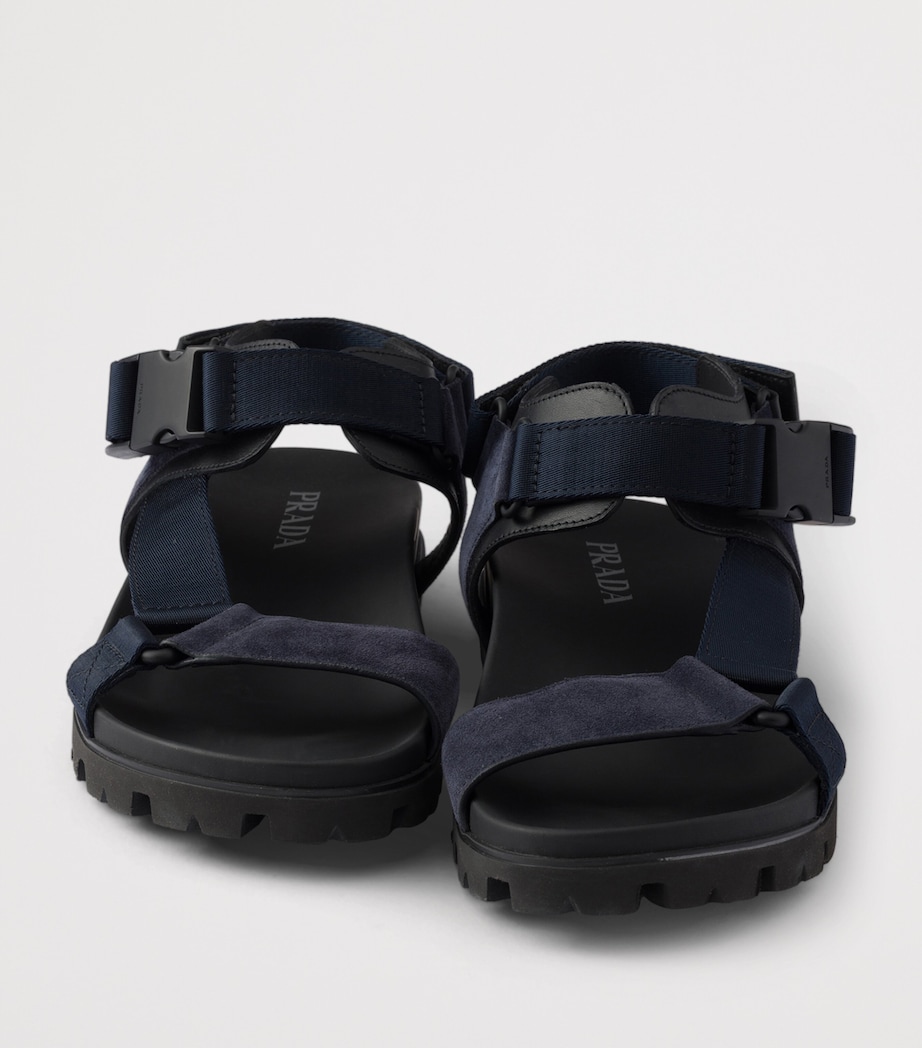 Prada Suede and Woven Tape Sandals Blue Image 6