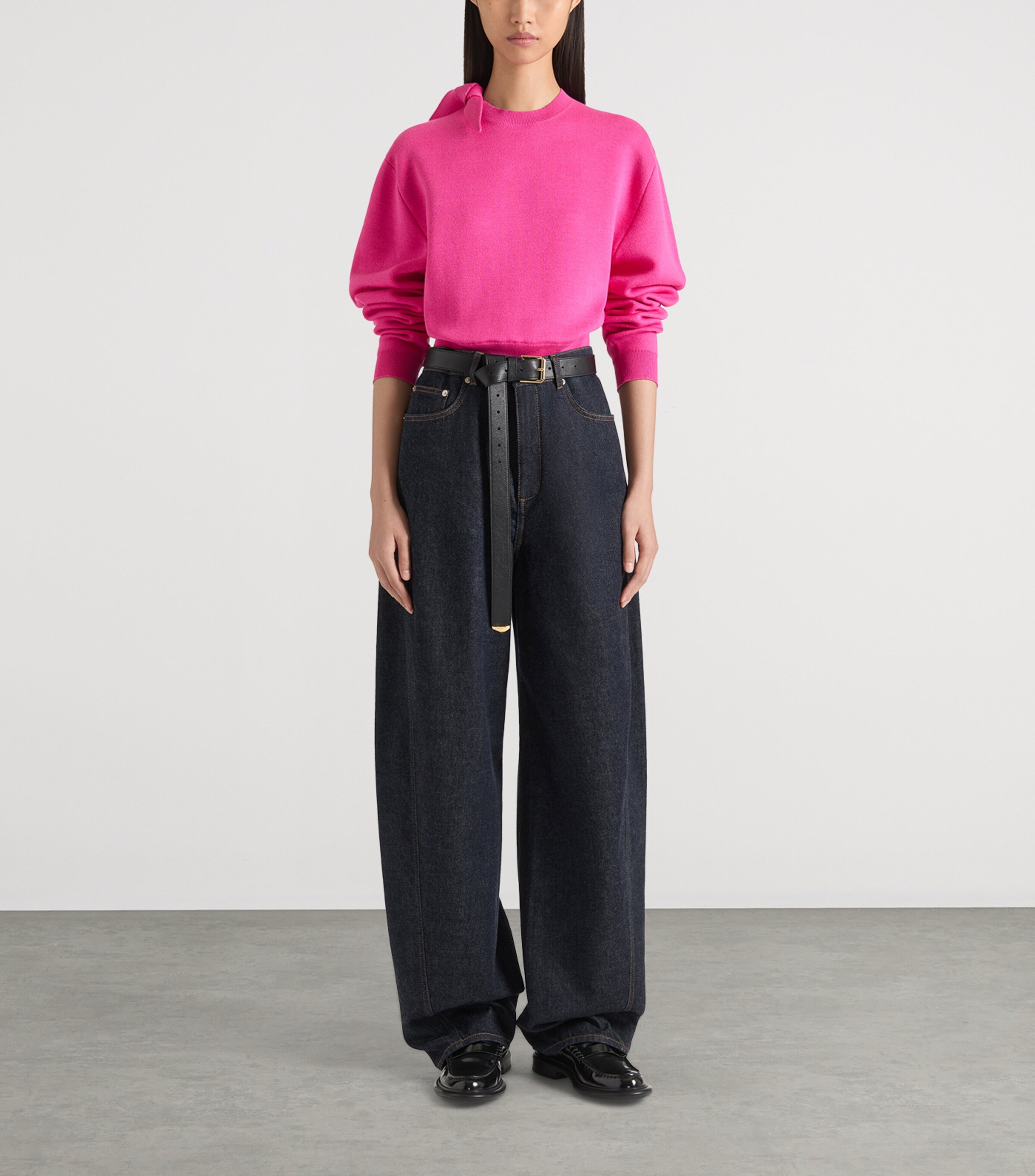 Givenchy Womens Wool-Cotton Tie-Detail Sweater Fuchsia Image 2