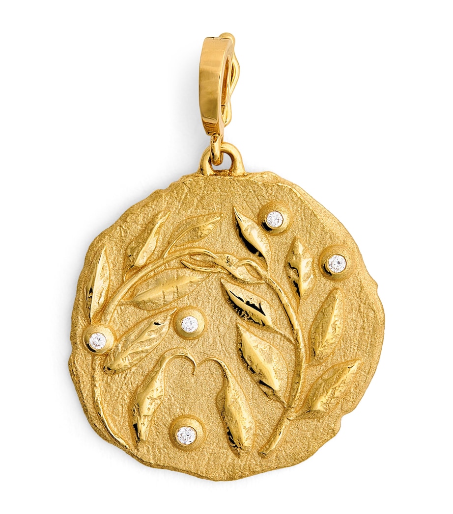 Large Yellow Gold and Diamond Olive Branch Coin Charm YELLOW GOLD Image 1