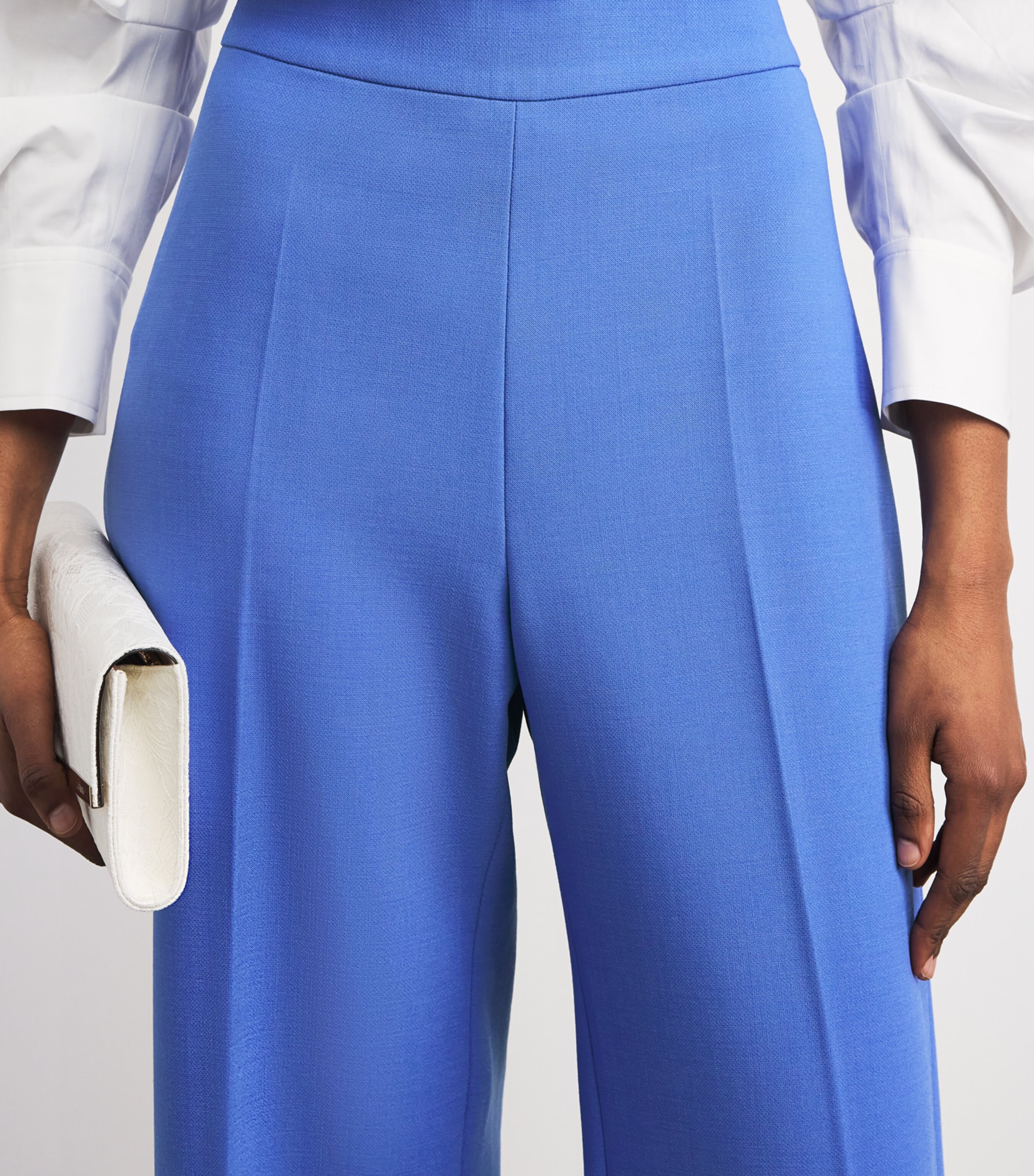 Carolina Herrera Womens Stretch-Wool Wide-Leg Diane Trousers Bluebell Image 3