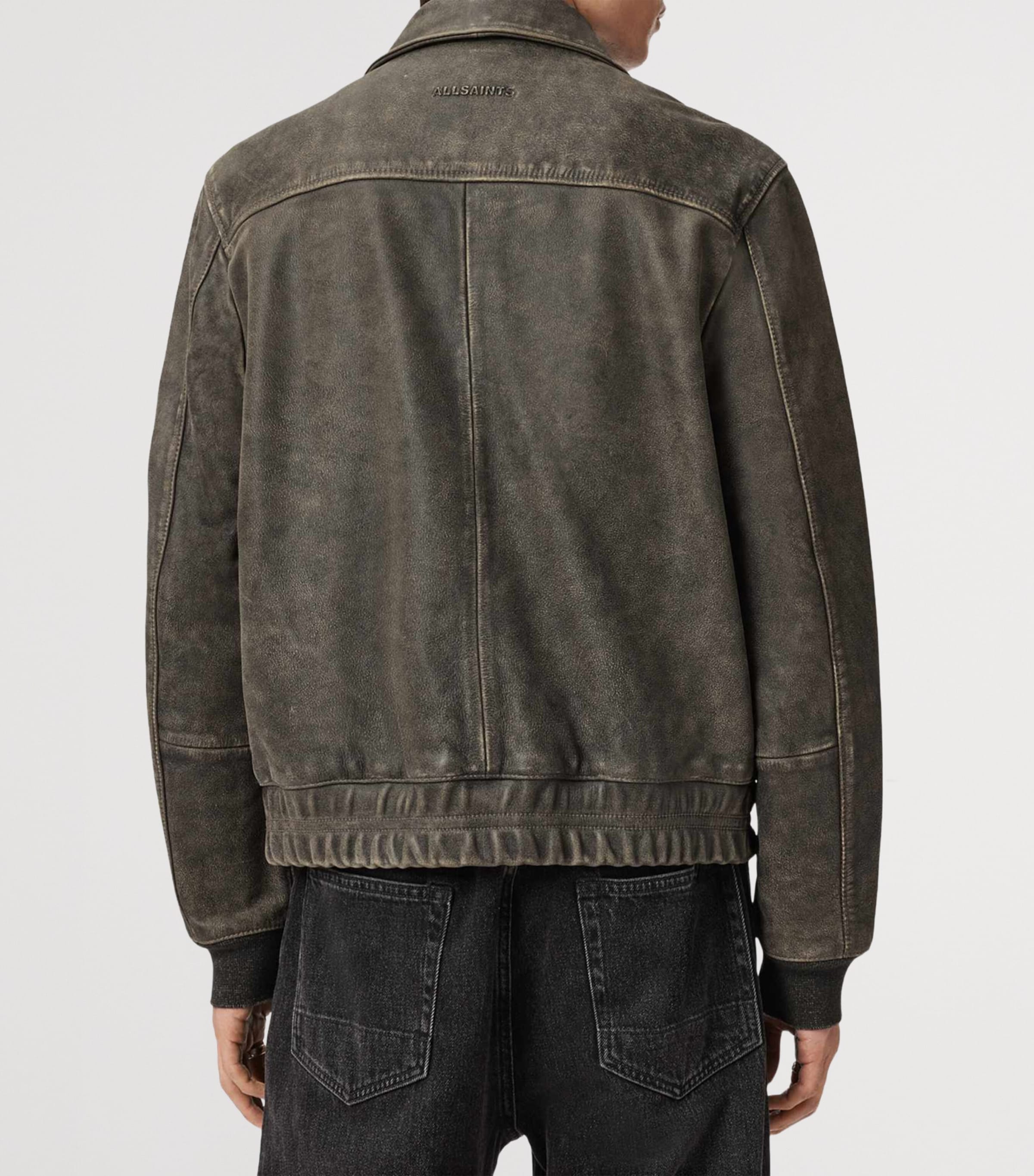 AllSaints Mens Marland Aviator Leather Jacket Black Beige Image 4