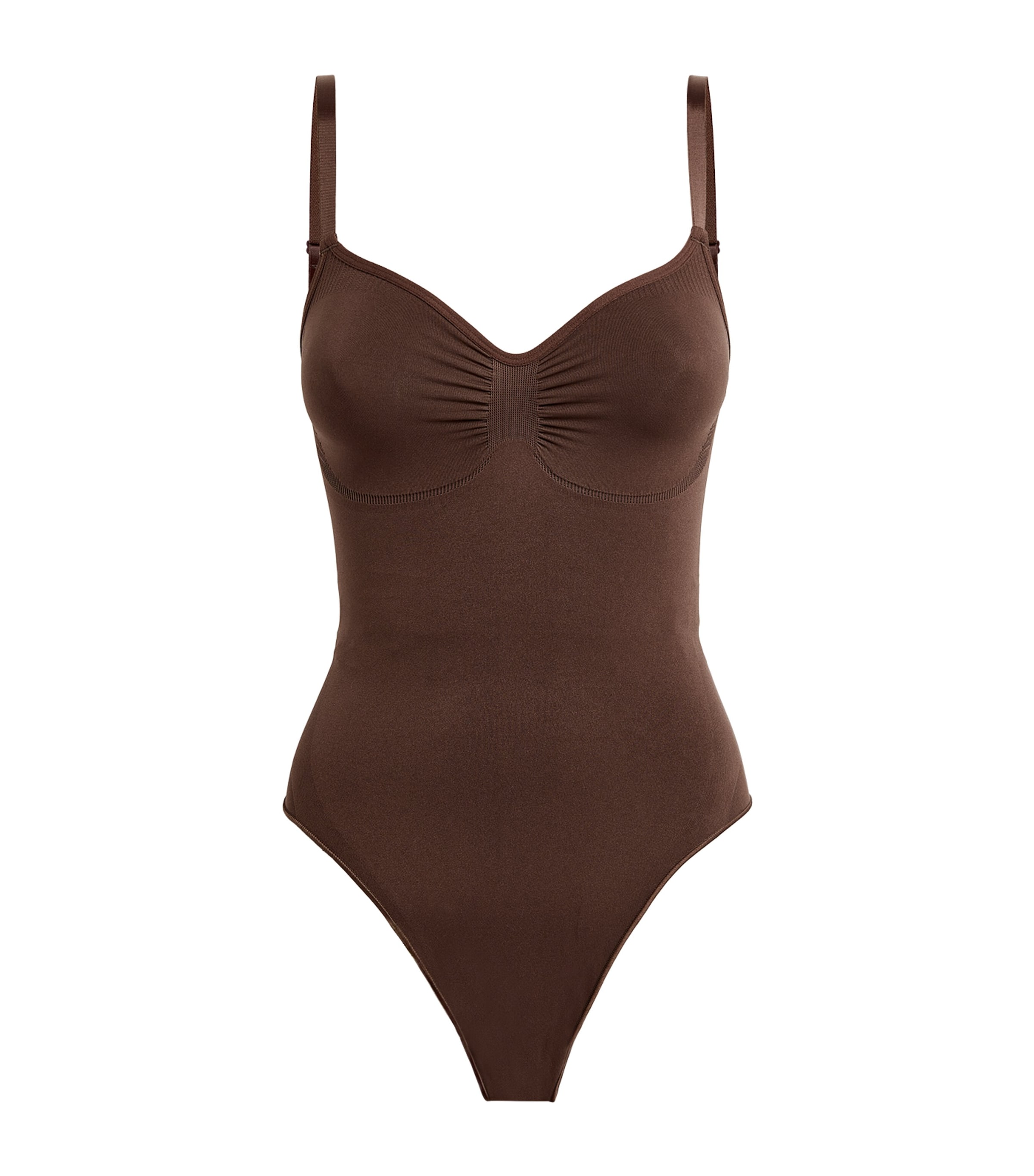 Skims Seamless Sculpt Thong Bodysuit In Brown