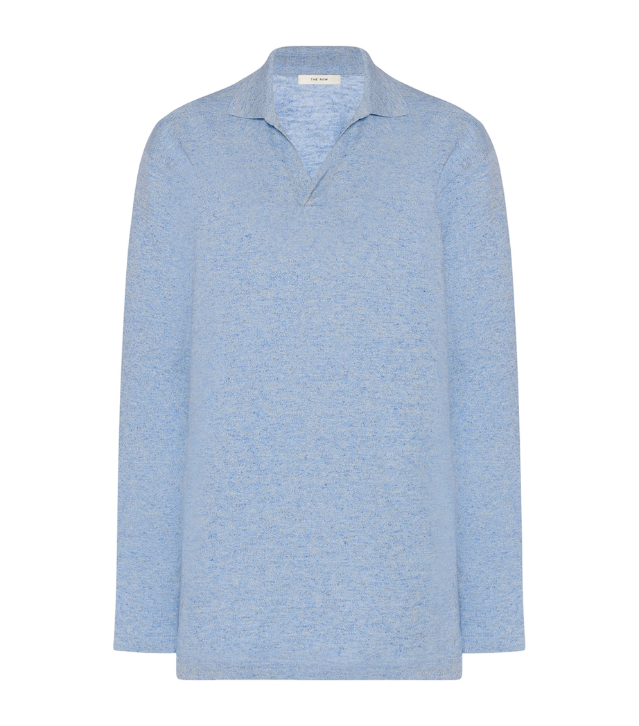 The Row Womens Niosa Cotton-Linen Polo Sweater Ice Blue Image 1