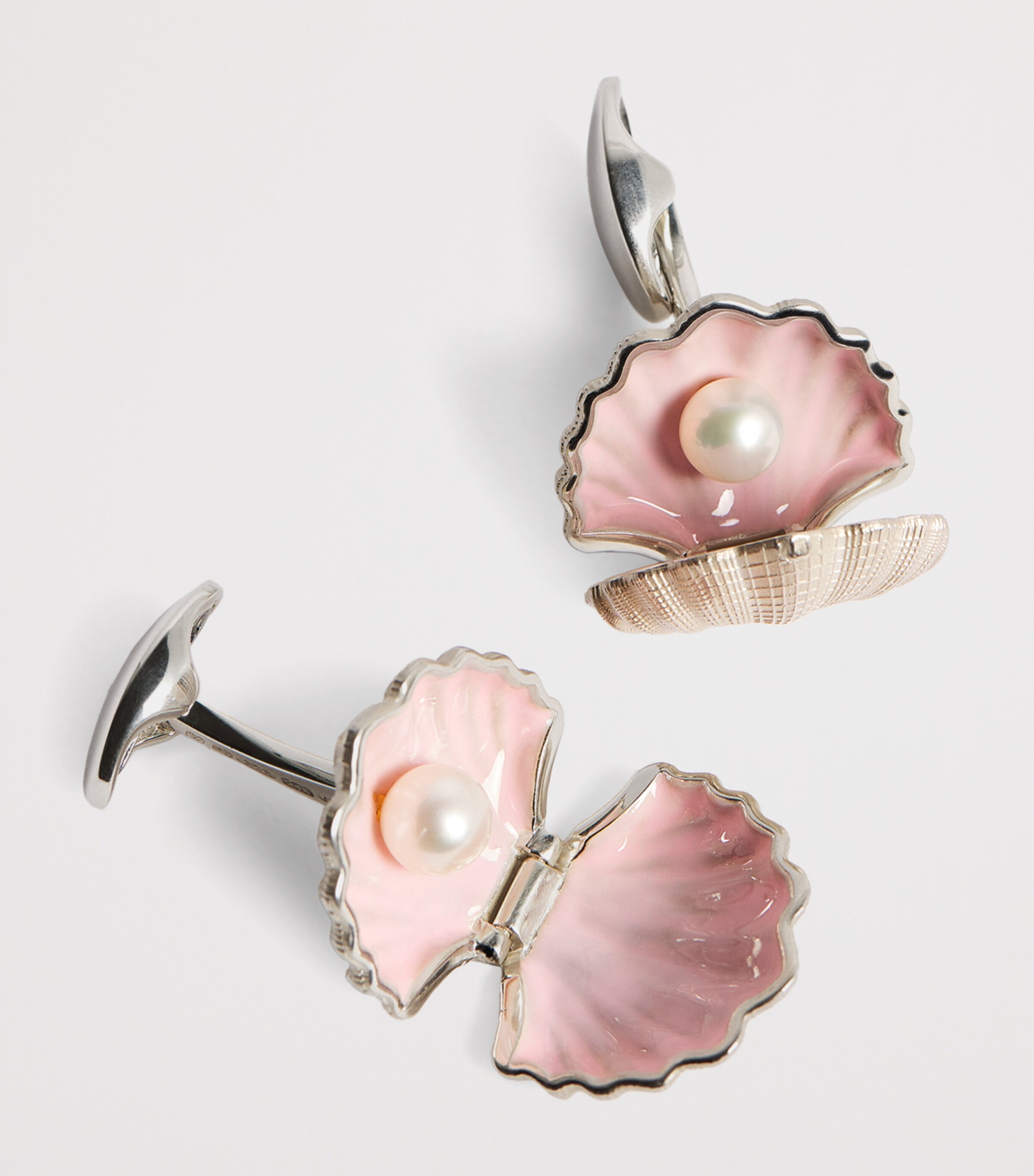 Deakin & Francis Sterling Silver Pearl-Detail Clam Cufflinks Pink Image 6