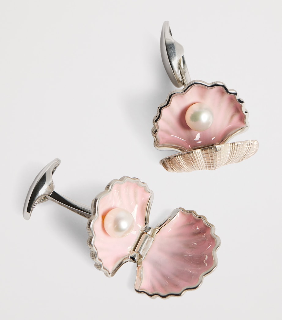 Deakin & Francis Sterling Silver Pearl-Detail Clam Cufflinks Pink Image 6