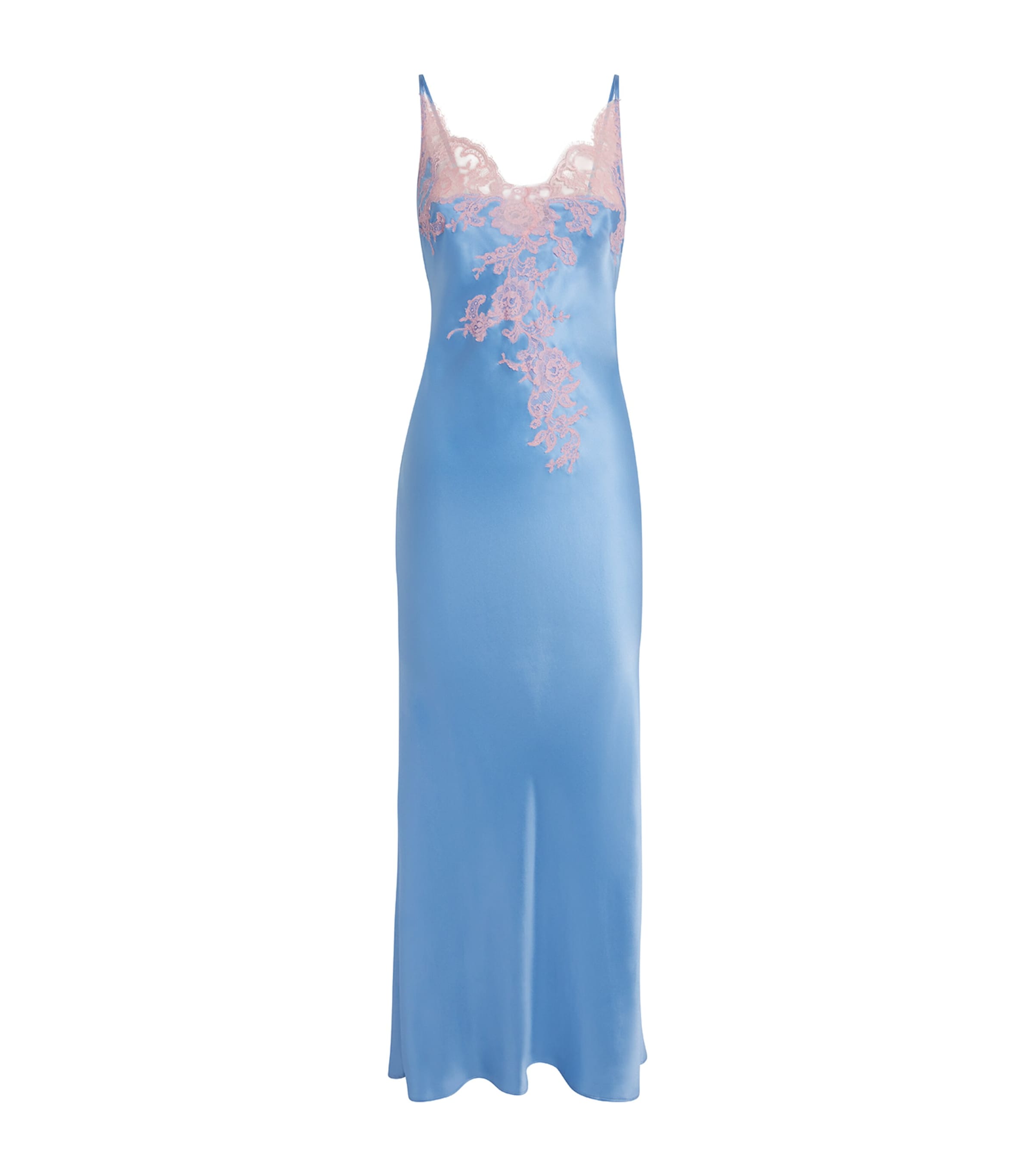 Marjolaine Silk Lace-trim Bénédicte Maxi Slip Dress In Blue
