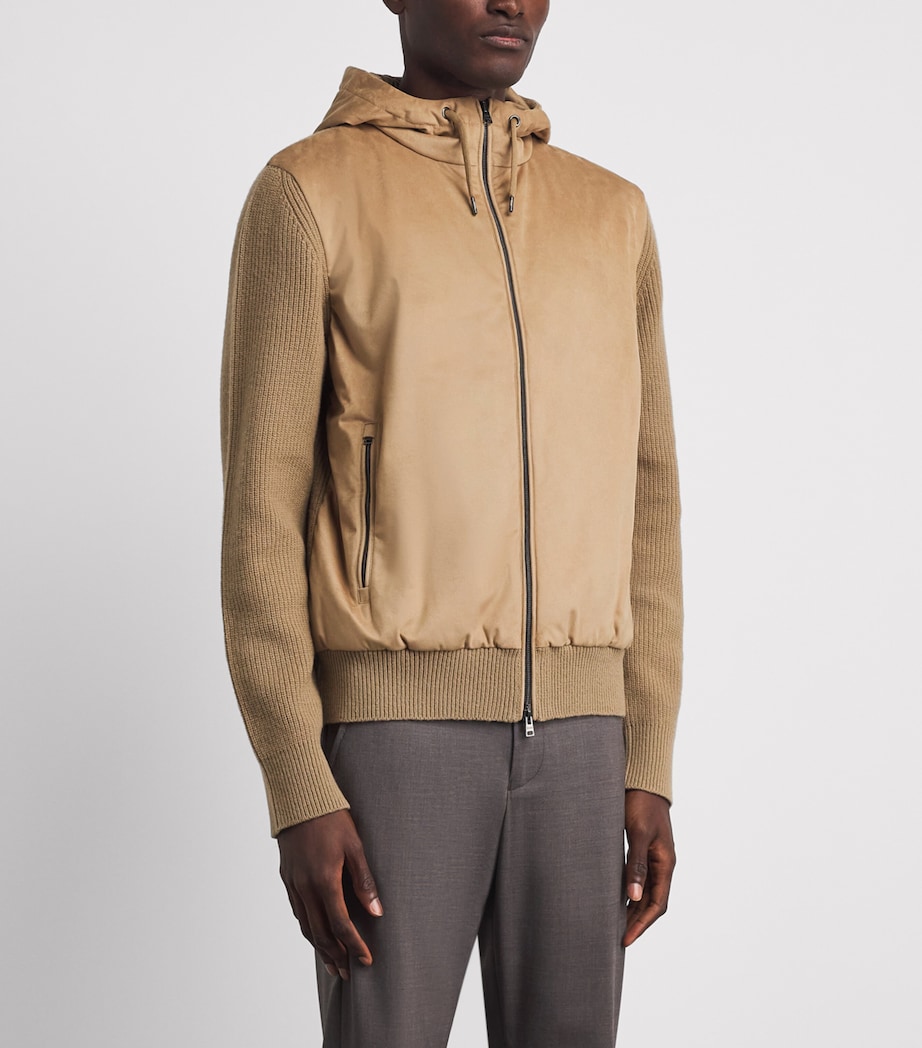 Herno Mens Wool Hybrid Hooded Jacket Cammello Image 4