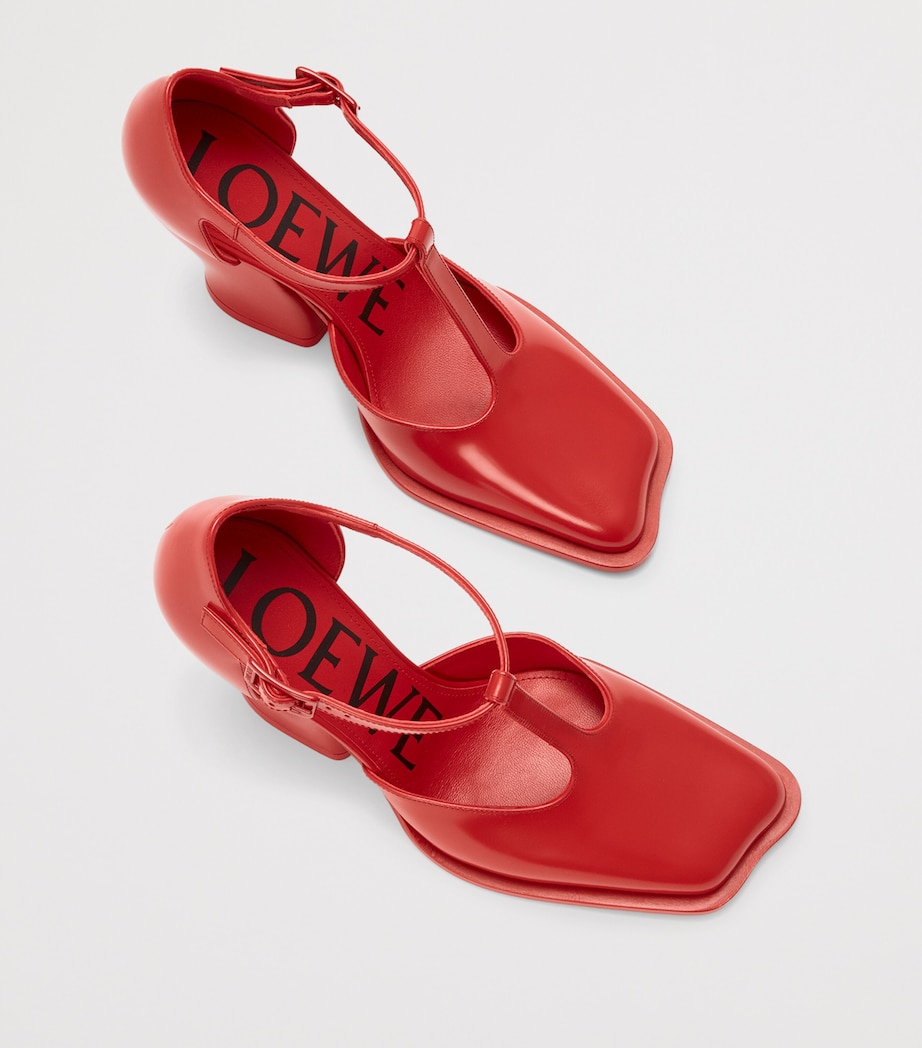 Leather Onda T-Bar Pumps 90 RED Image 3