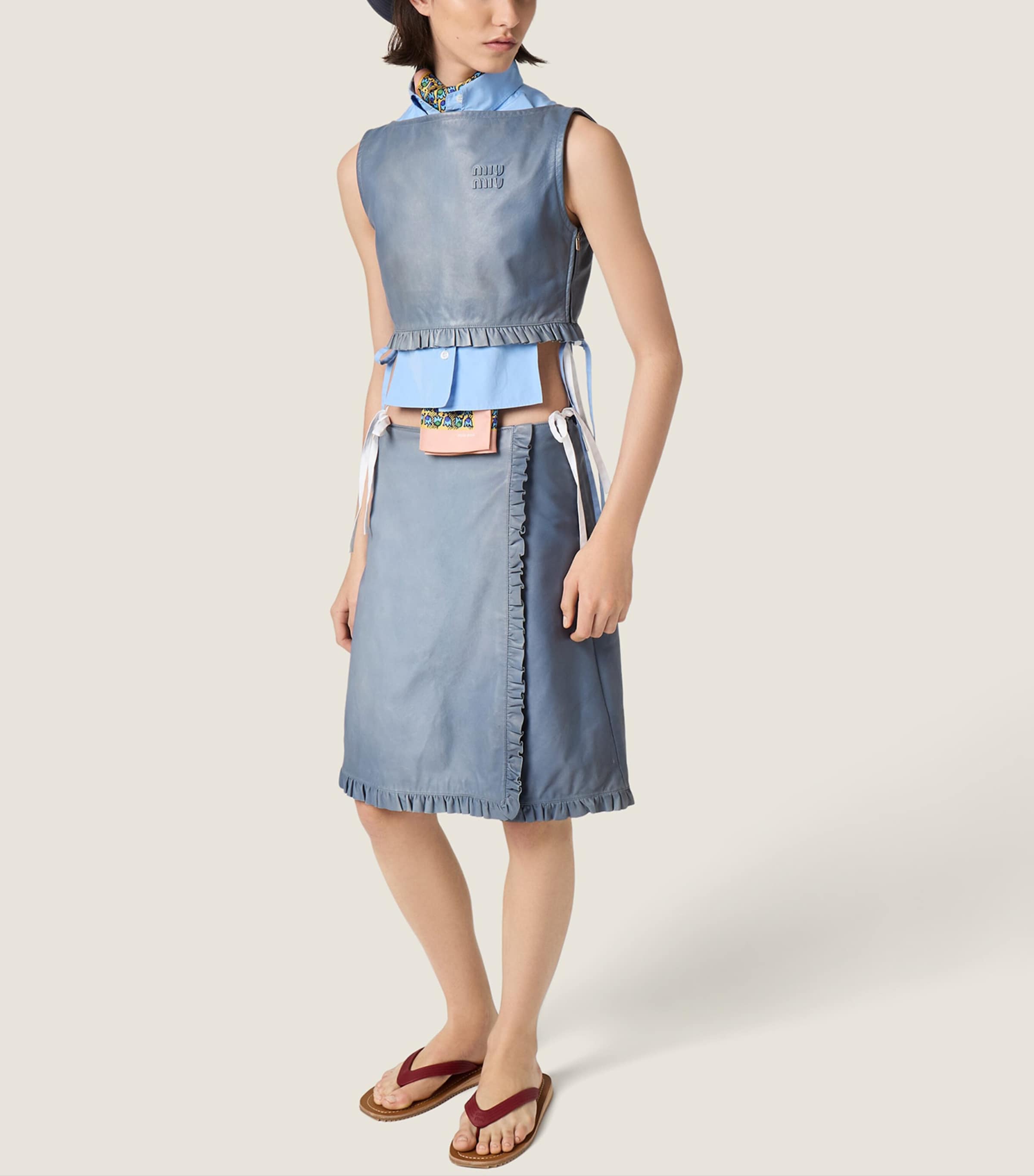 Miu Miu Womens Nappa Leather Cropped Top Light Blue Image 5