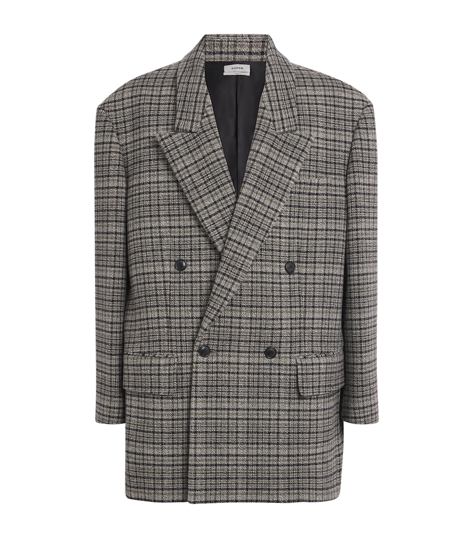 Oversized Check Double-Breasted Blazer YELLOW GREY YG Image 1