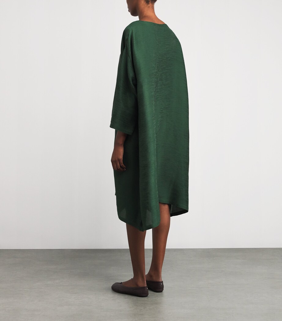 Silk Plissé Scoop-Neck Dress EMERALD Image 3