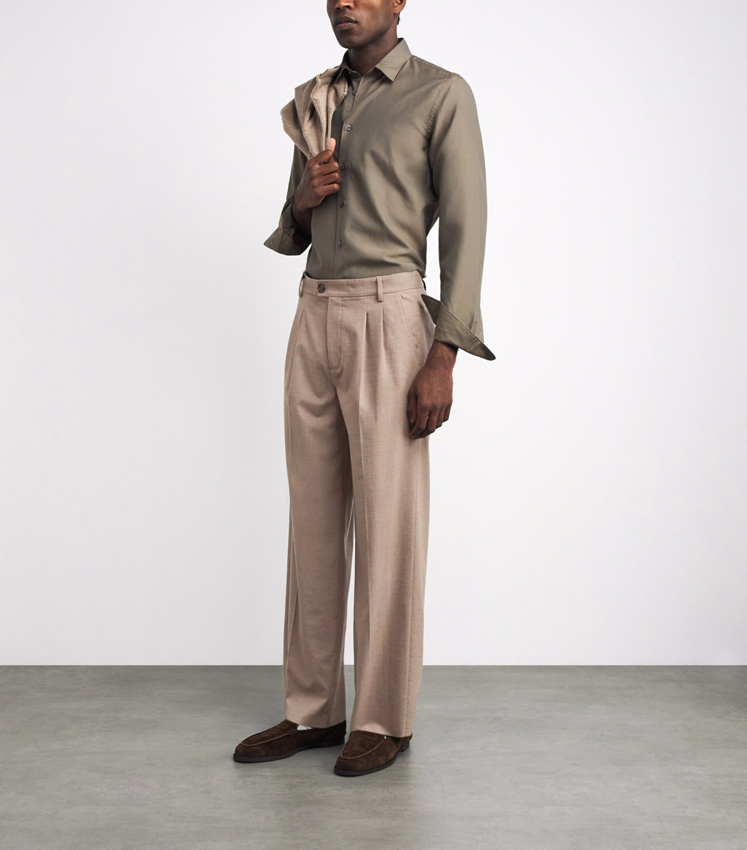 Alan Scott Mens Cashmere Wide-Leg Trousers Natural Image 2