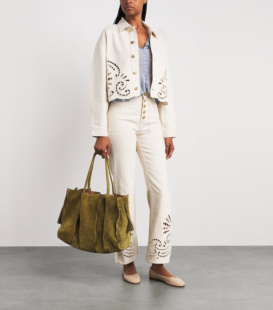 Ulla Johnson Womens Bobbi Eyelet Denim Jacket Cowrie Image 2