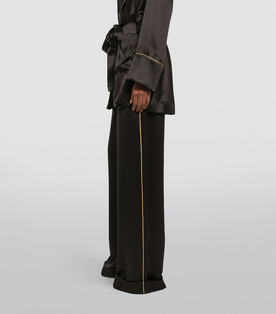 Silk Satin Wide-Leg Trousers N0000-BLACK Image 3