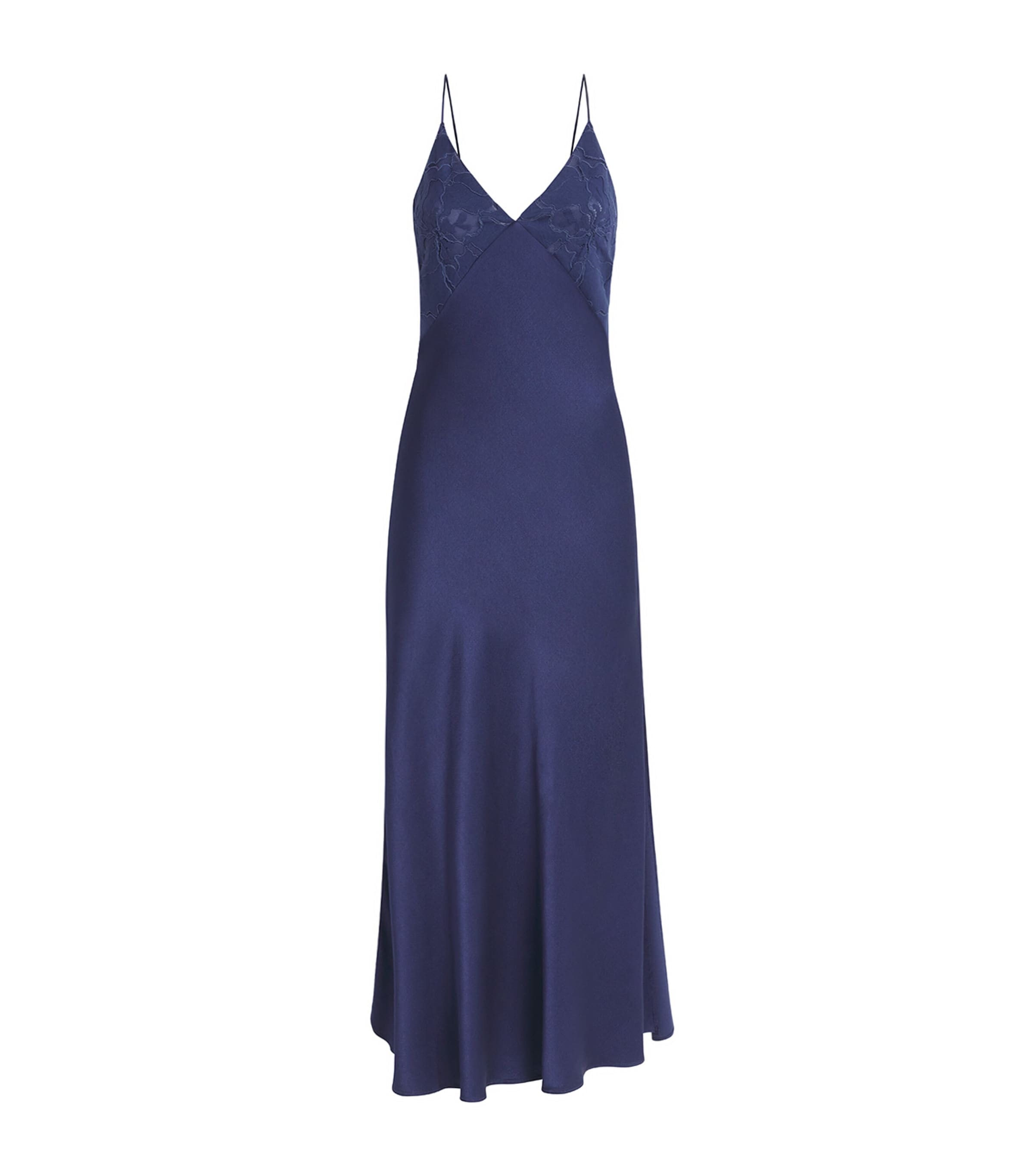 Bocan Womens Satin Lace-Trim  Sonya Slip Dress Navy Blue Image 1