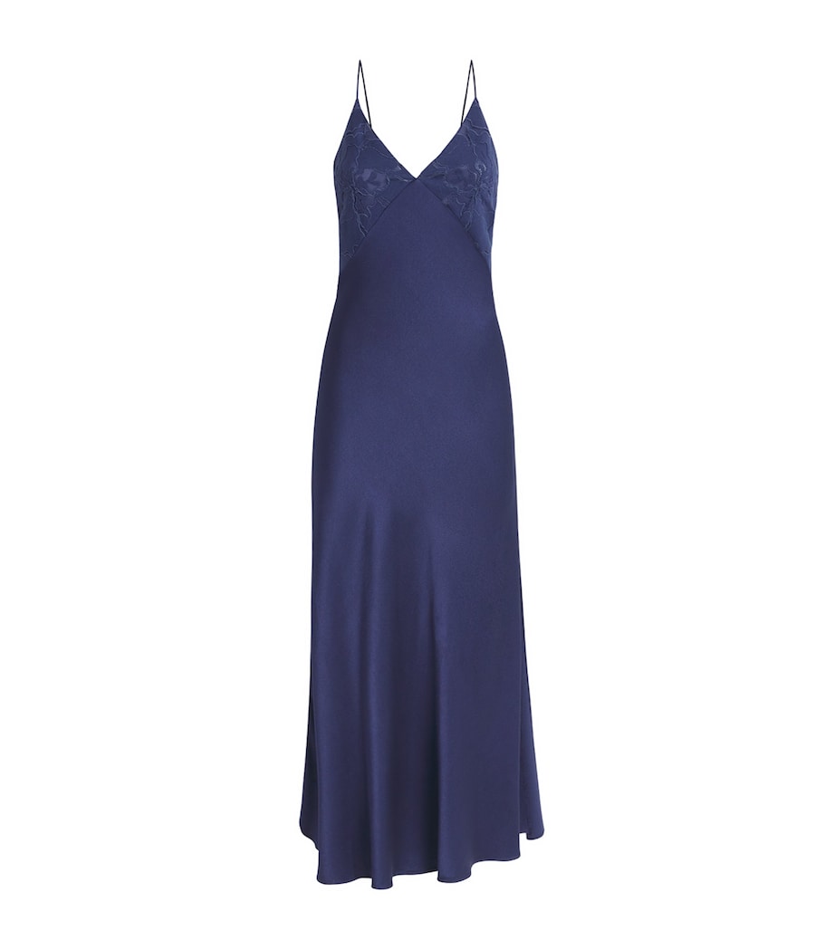 Bocan Womens Satin Lace-Trim Sonya Slip Dress Navy Blue Image 1