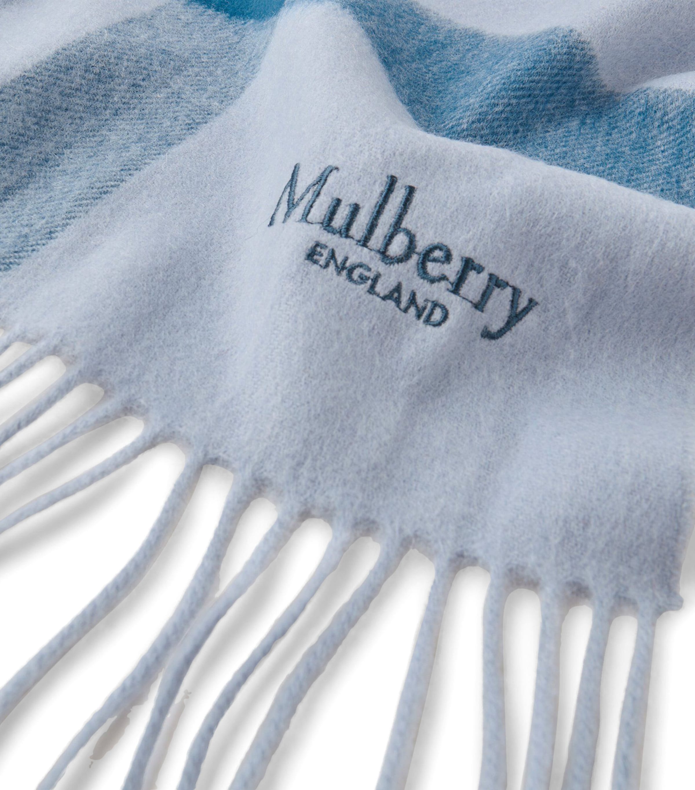 Large Merino Wool Check Scarf POPLIN BLUEWHITE Image 5