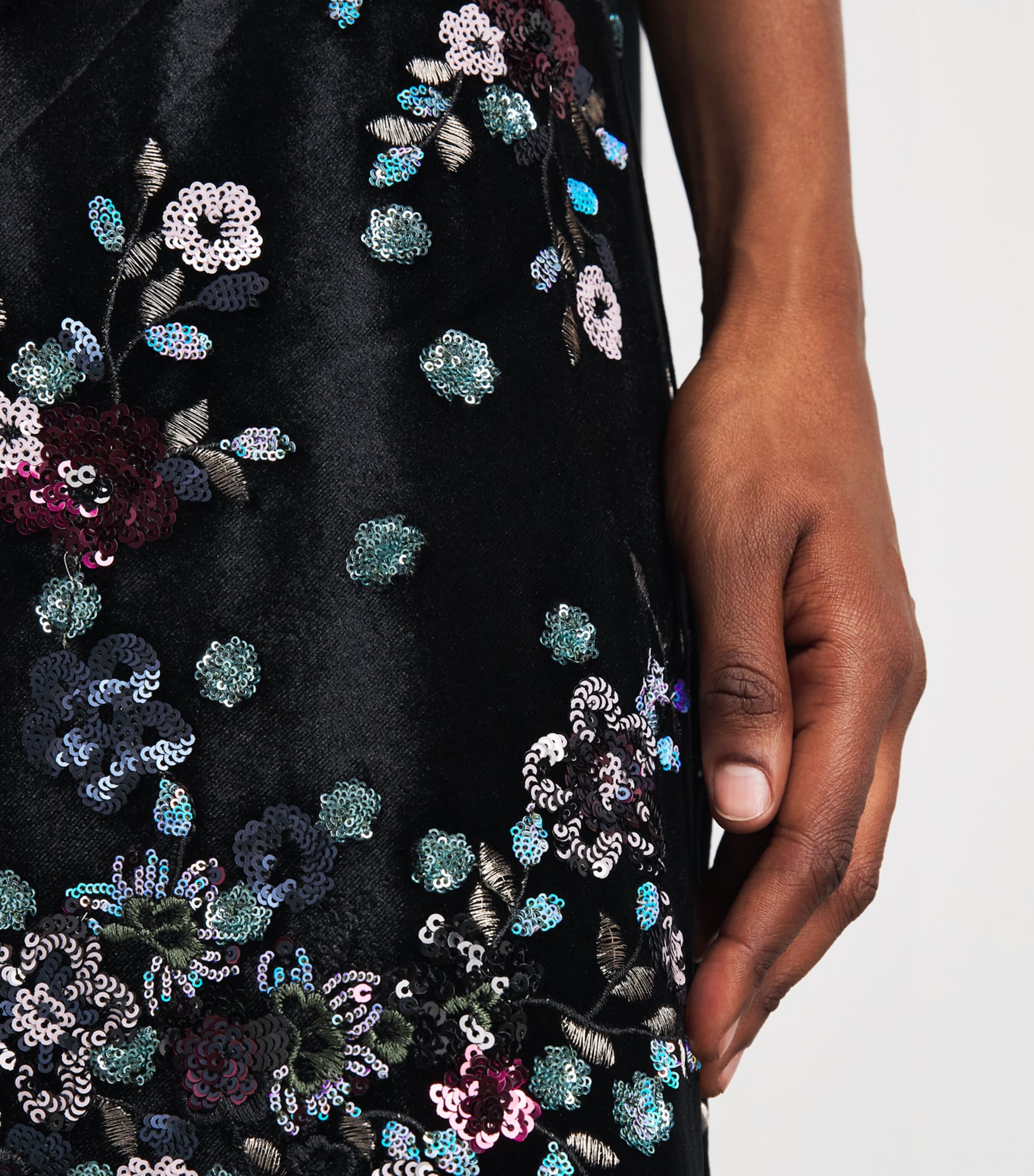 Talbot Runhof Womens Velvet Floral Sequin Gown Black Image 5