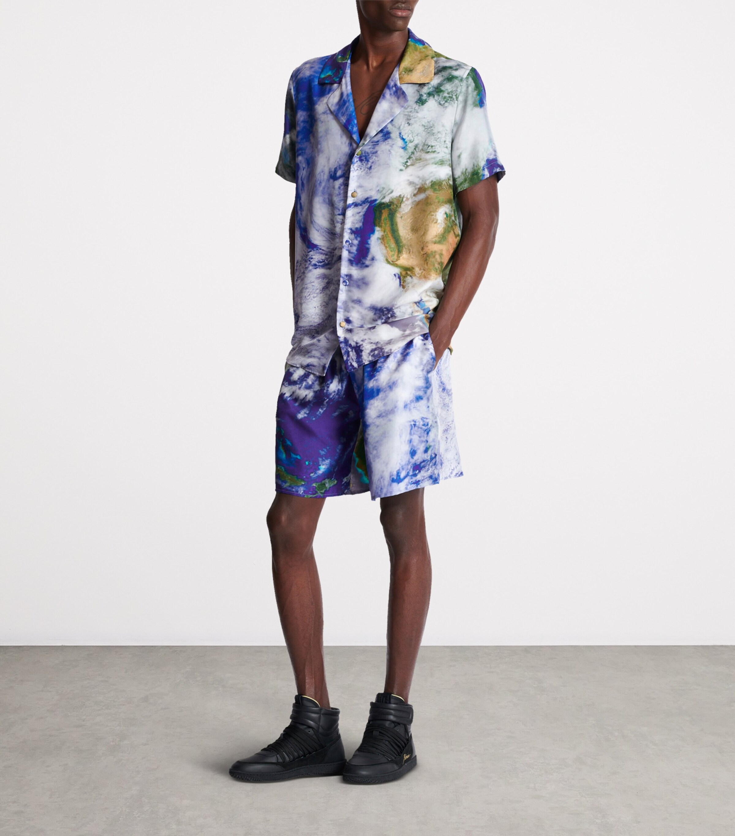 Balmain Mens Silk Earth Print Shirt Aaa Multicolore Image 5