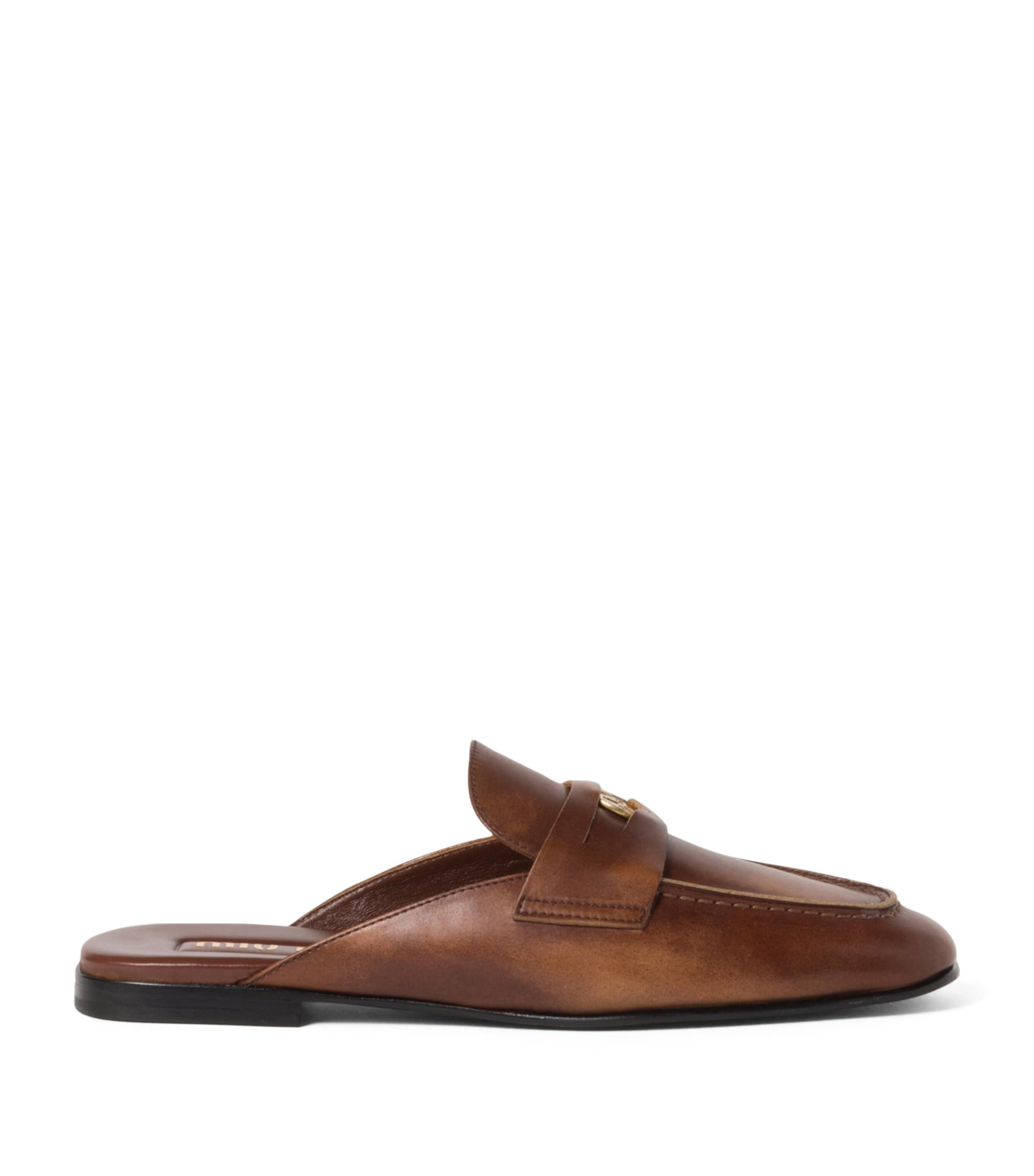 Miu Miu Backless Leather Loafers In Brown